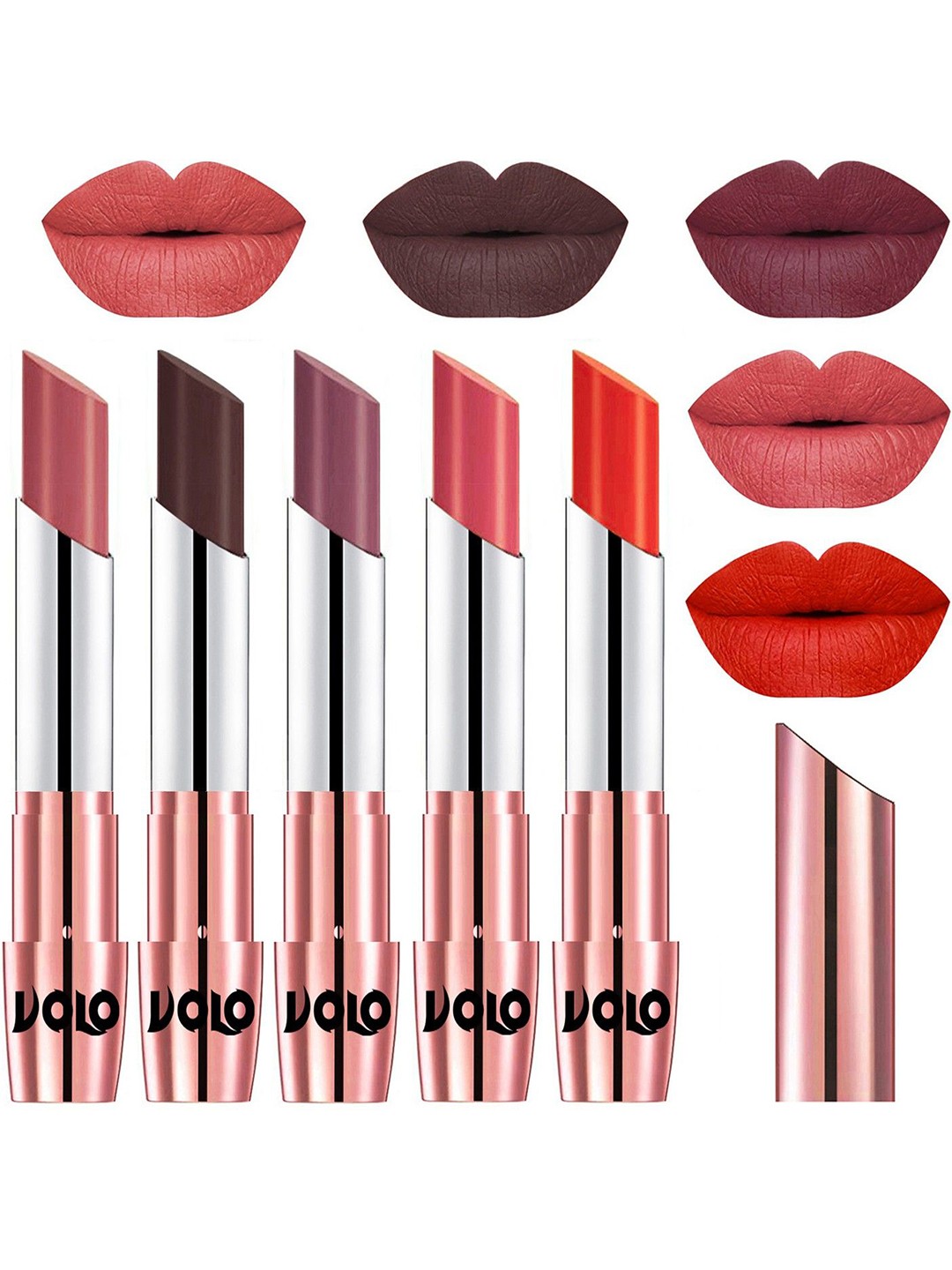 

VOLO Set Of 5 Creme Matte Lipstick-3.5 g Each-32-35-36-37-39, Peach