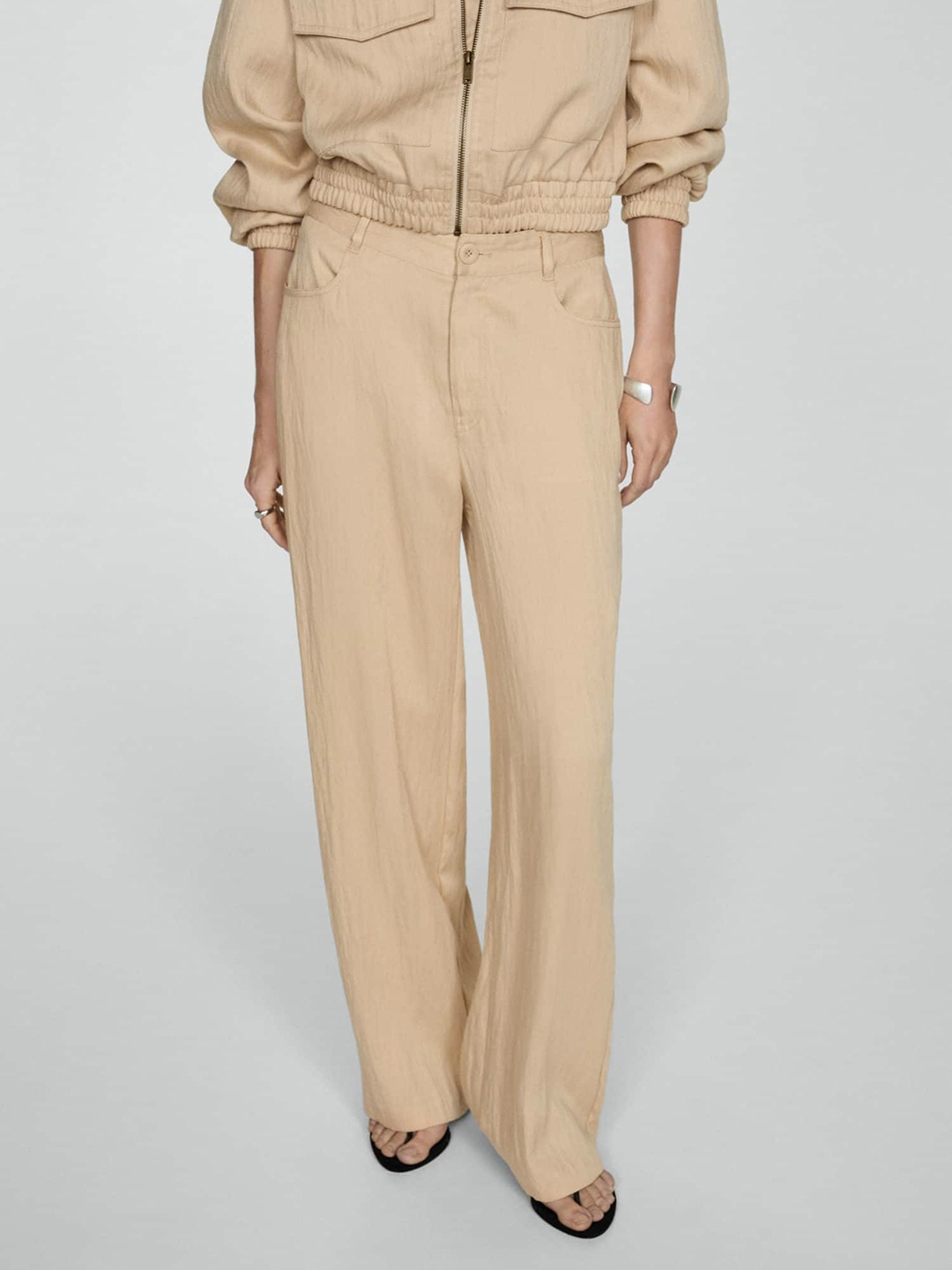 

MANGO Women Straight Fit Trousers, Beige