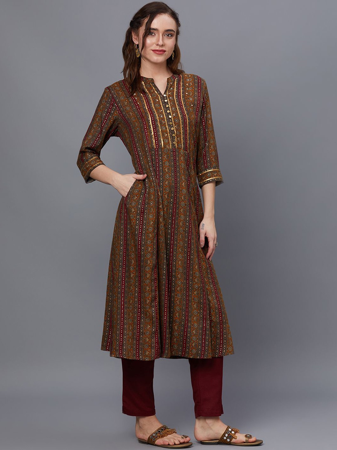 

Shree Floral Printed Mandarin Collar Liva A-Line Kurta, Mustard