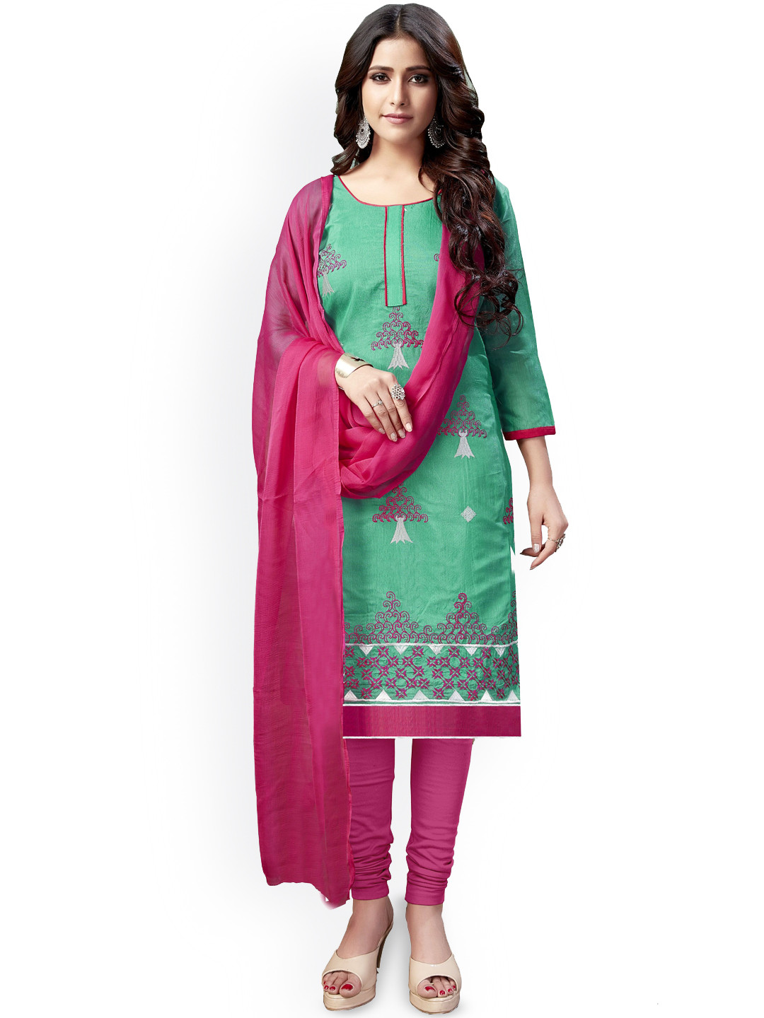 

JULEE Ethnic Motifs Embroidered Unstitched Dress Material, Green