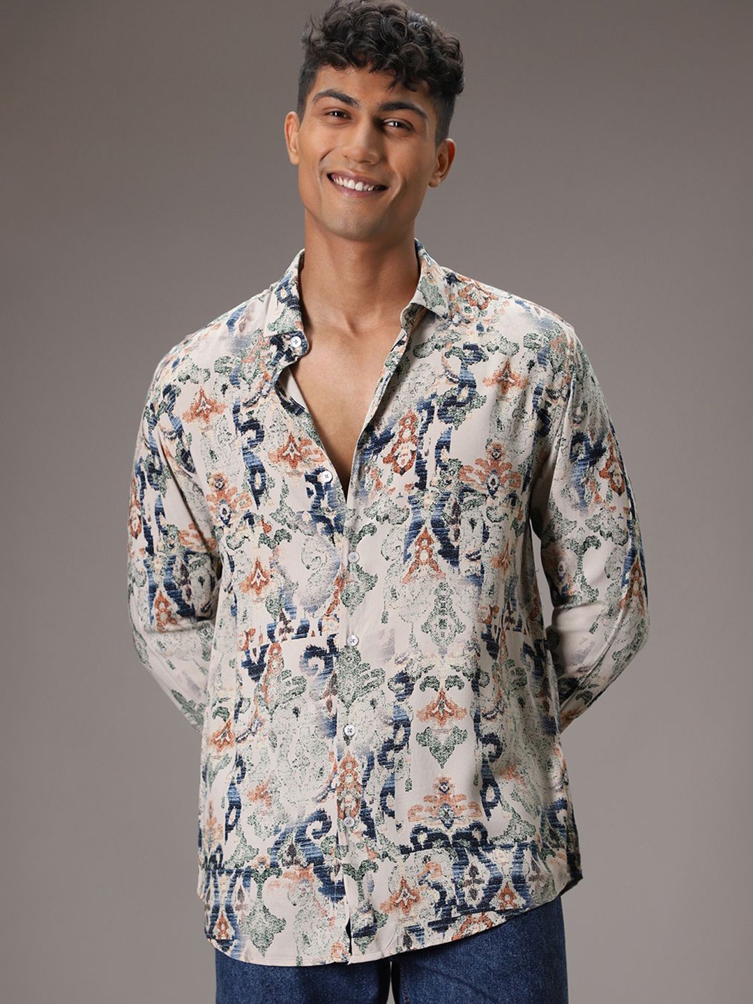 

Banana Club Men Classic Floral Opaque Printed Casual Shirt, Beige