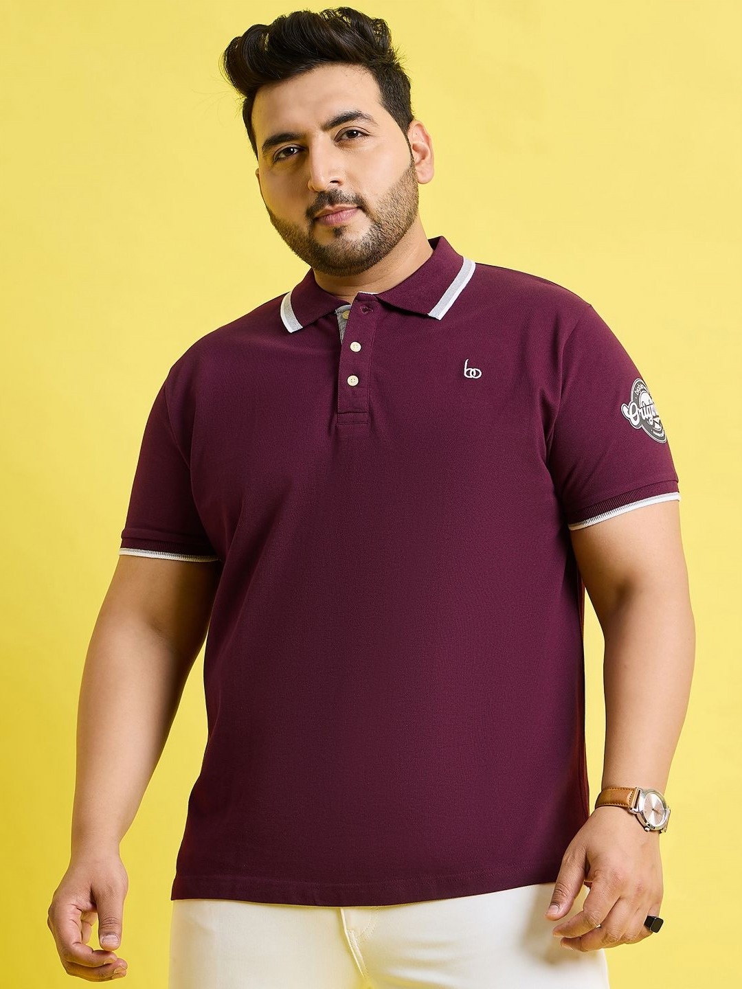 

bigbanana Originals Men Polo Collar Bio Finish Plus Size T-shirt, Maroon