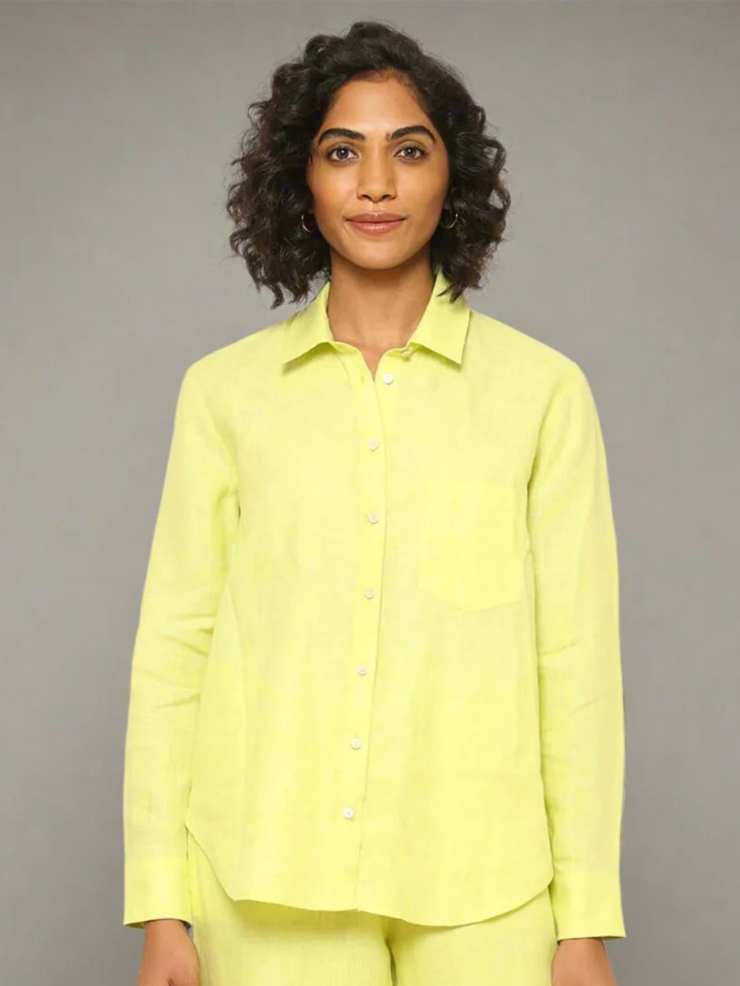 

Silvertraq Women Solid Opaque Linen Casual Shirt, Yellow
