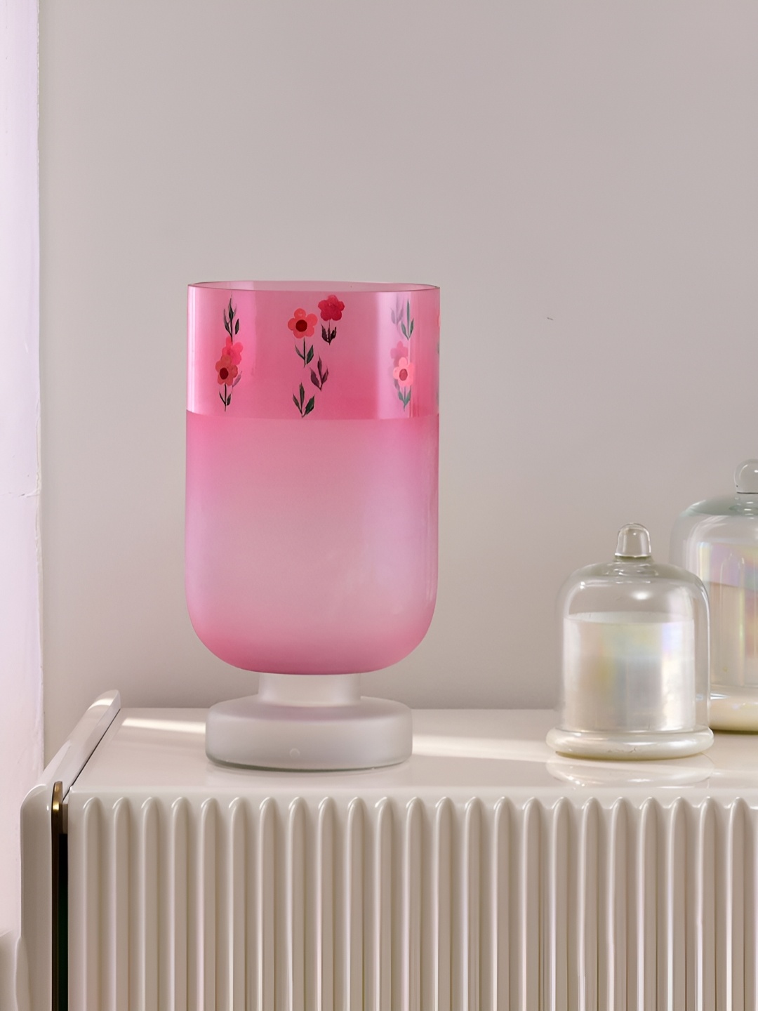 

Athome by Nilkamal Pink & Green Floral Printed Glass Candle Holder
