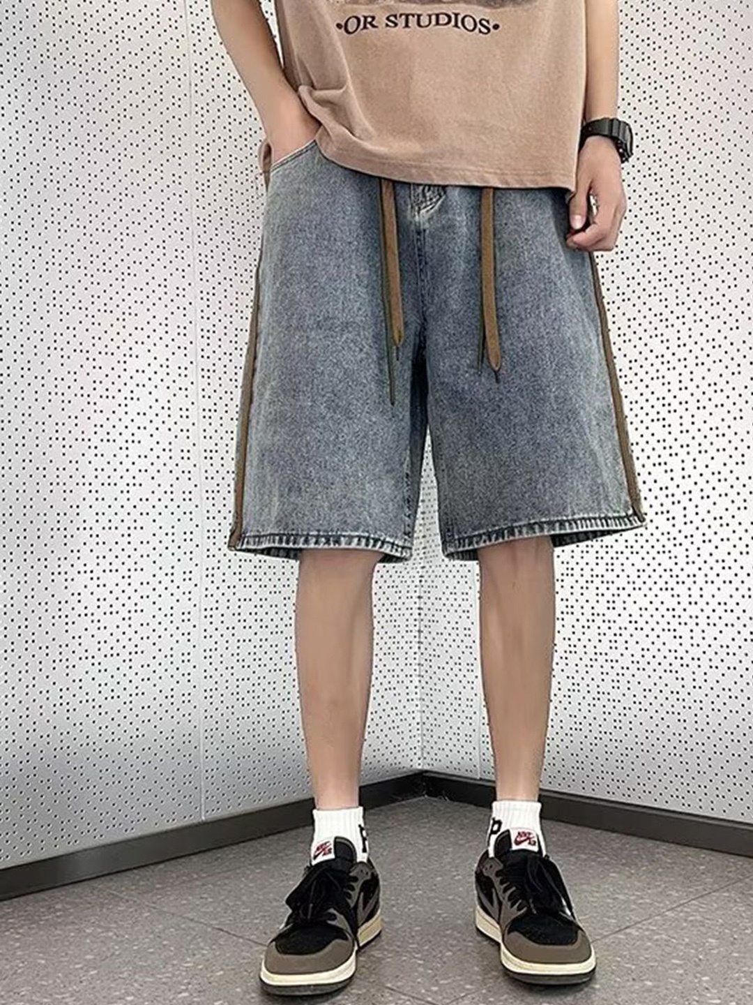 

HERE&NOW Men Loose Fit Denim Shorts, Blue