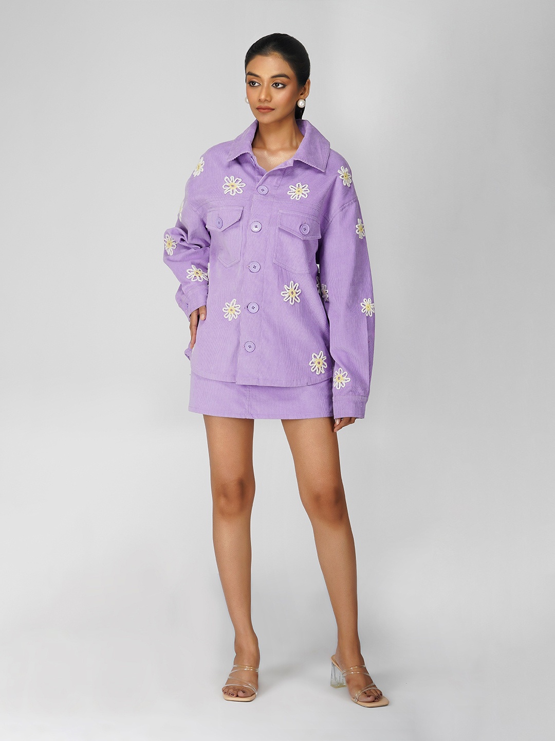 

THE CLOTHING FACTORY Women Open Front Jacket With Embroidered, Lavender