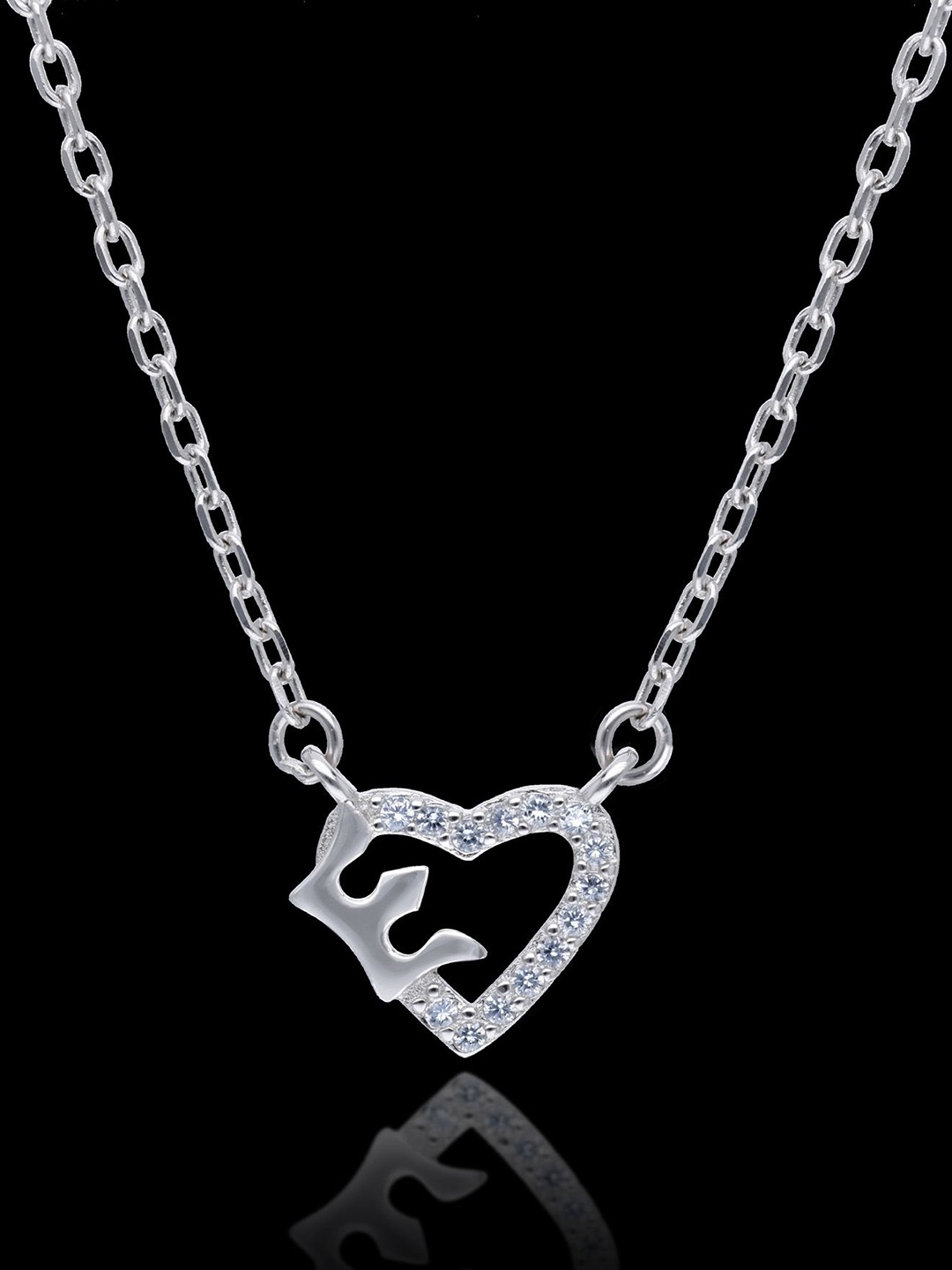 

DEESSA 925 Sterling Silver Rhodium-Plated Stones Studded Heart Shaped Chain