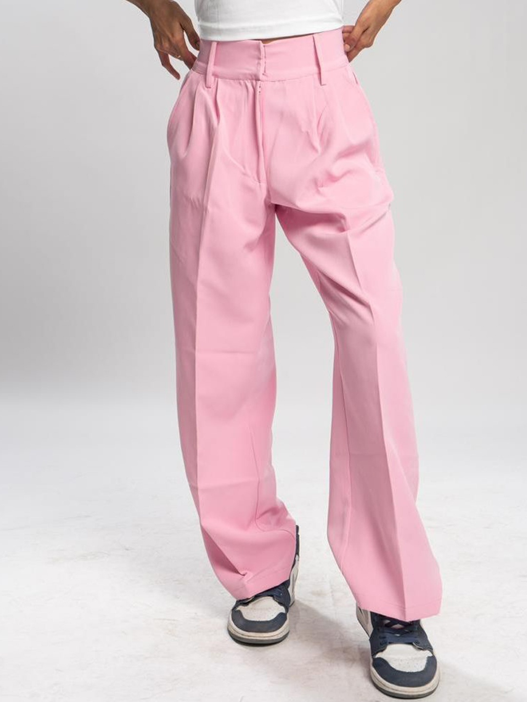 

Sugercandy Women Straight Fit High-Rise Trousers, Pink