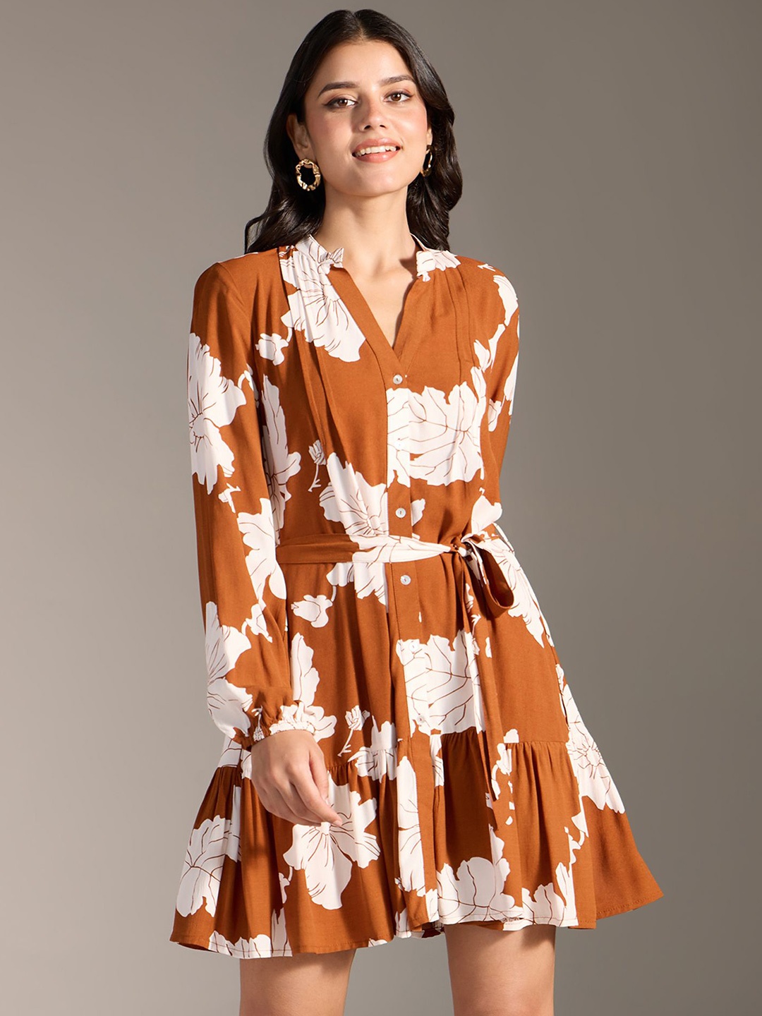 

20Dresses Floral Printed A-Line Dress, Brown