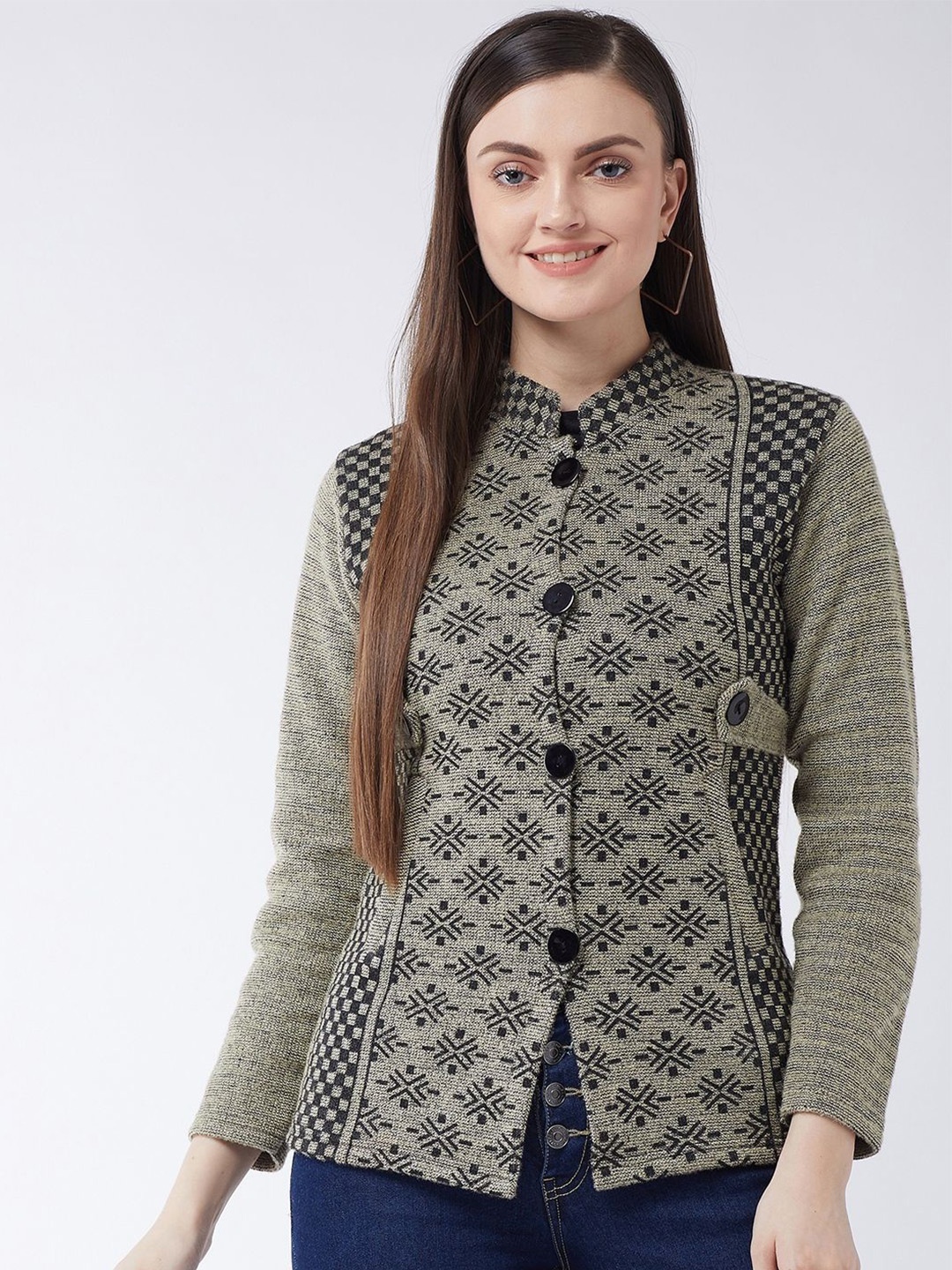 

PIVL Women Printed Cardigan Sweater, Green