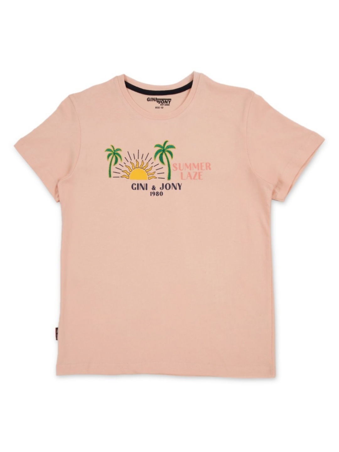 

Gini and Jony Boys Graphic Printed Round Neck Cotton T-shirt, Peach