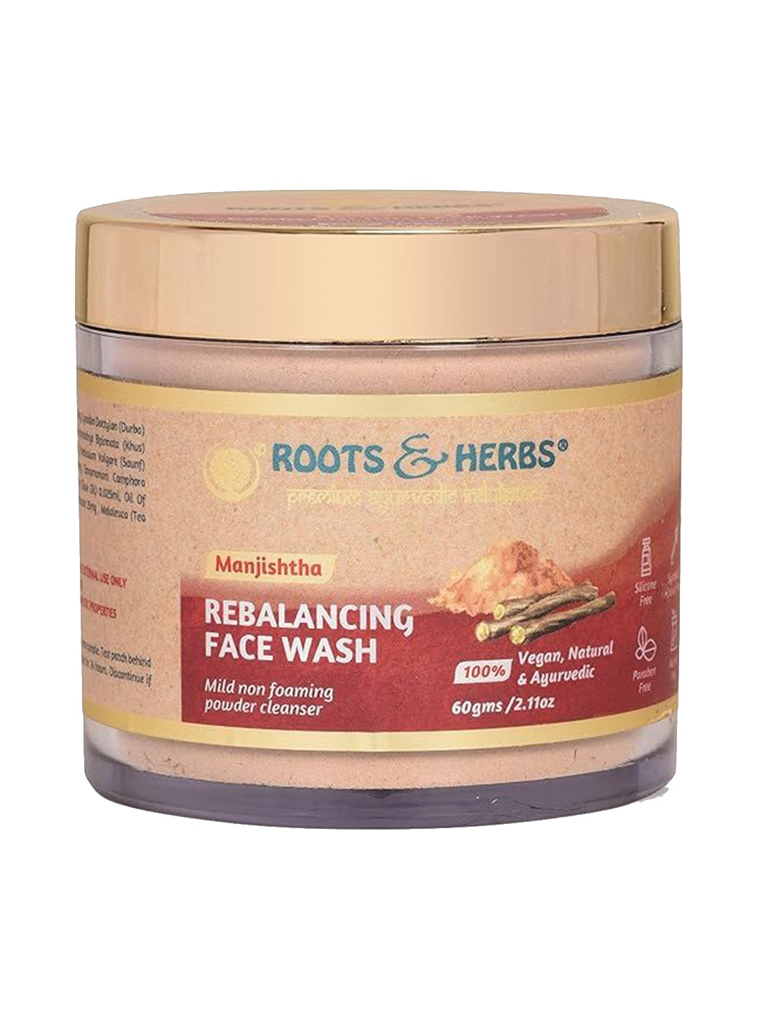 

ROOTS & HERBS Rebalancing Face Wash Powder With Manjistha - 60 g, Grey