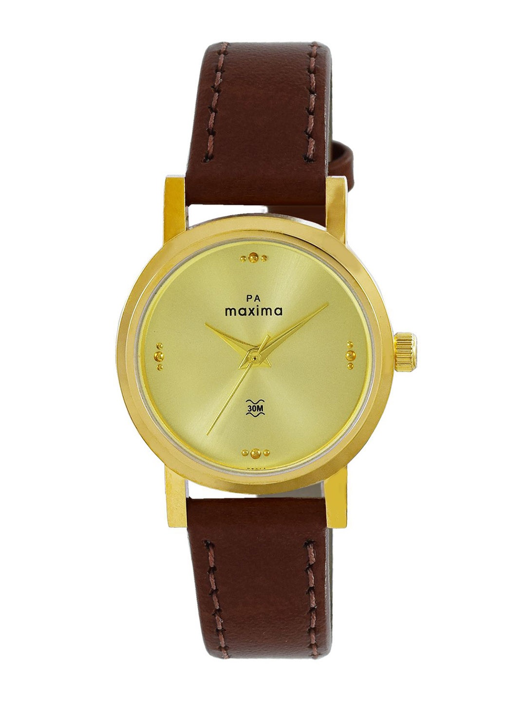 

maxima Women Embellished Dial & Leather Straps Analogue Watch 67820LMLY, Gold