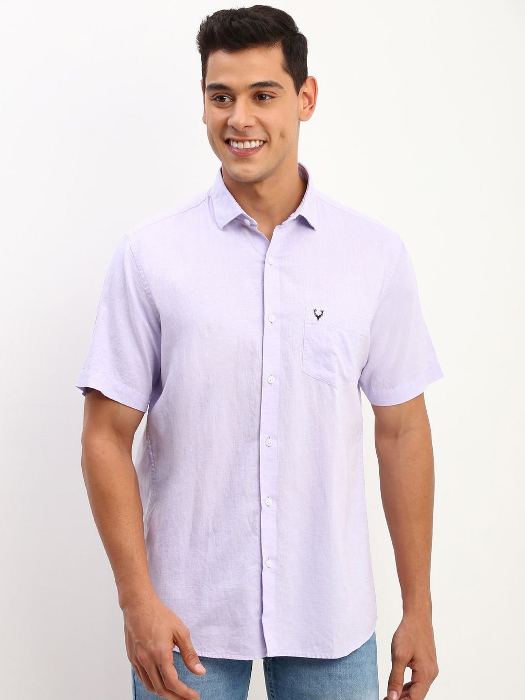 

Allen Solly Men Spread Collar Solid Cotton Slim Fit Casual Shirt, Lavender