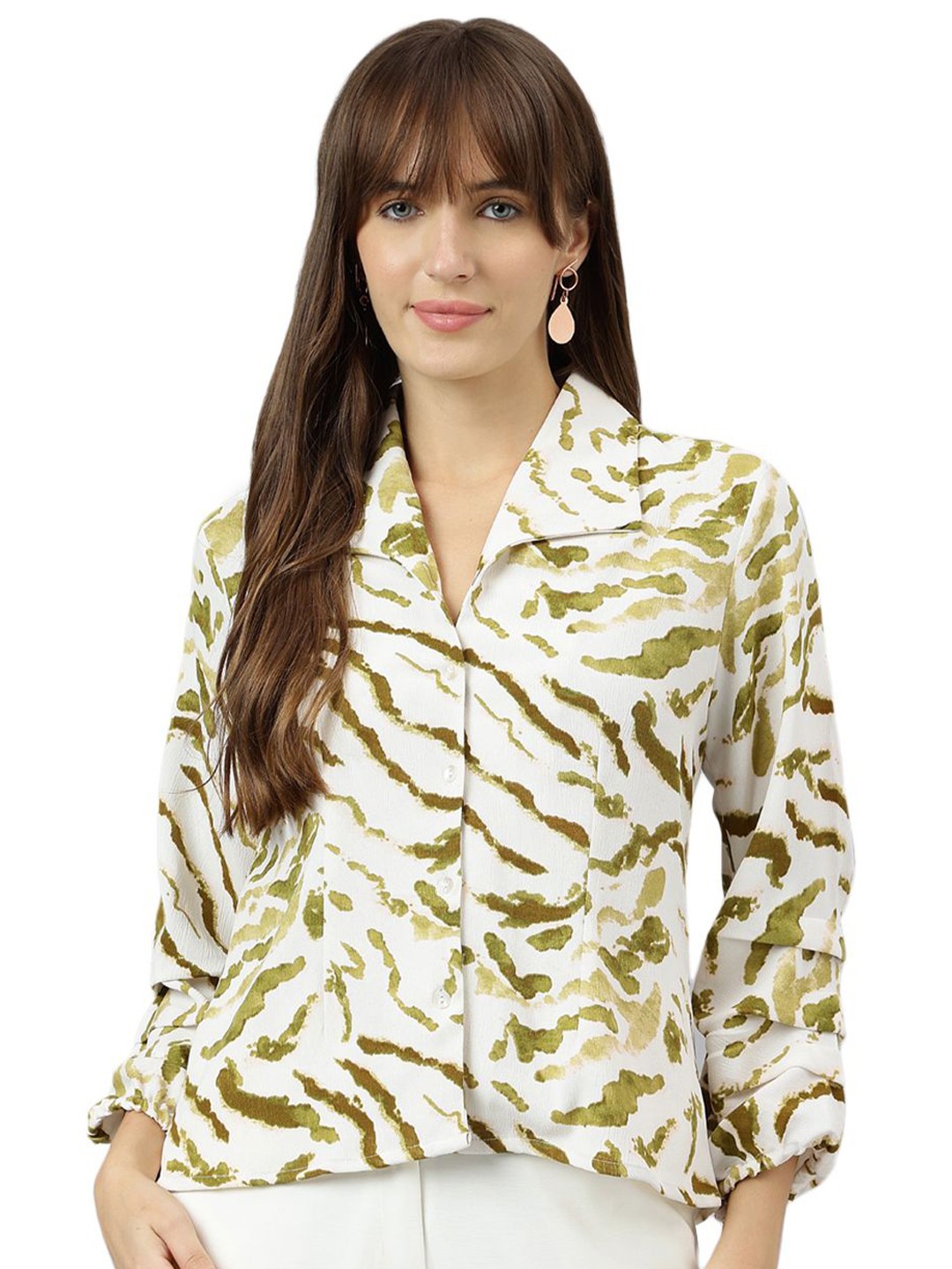 

Latin Quarters Women Spread Collar Abstract Printed Casual Shirt, Green