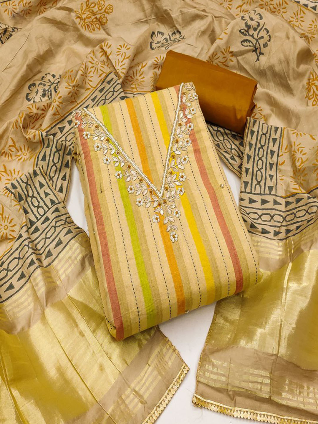 

ASISA Embroidered Beads & Stones Unstitched Dress Material, Yellow