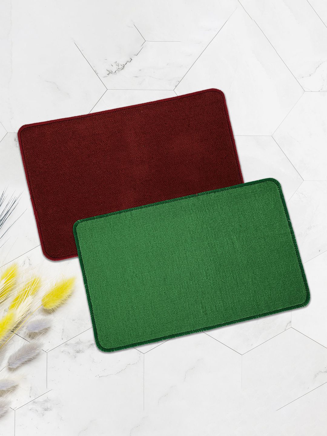 

Kuber Industries Green & Maroon 2 Pieces Anti Skid Door Mat