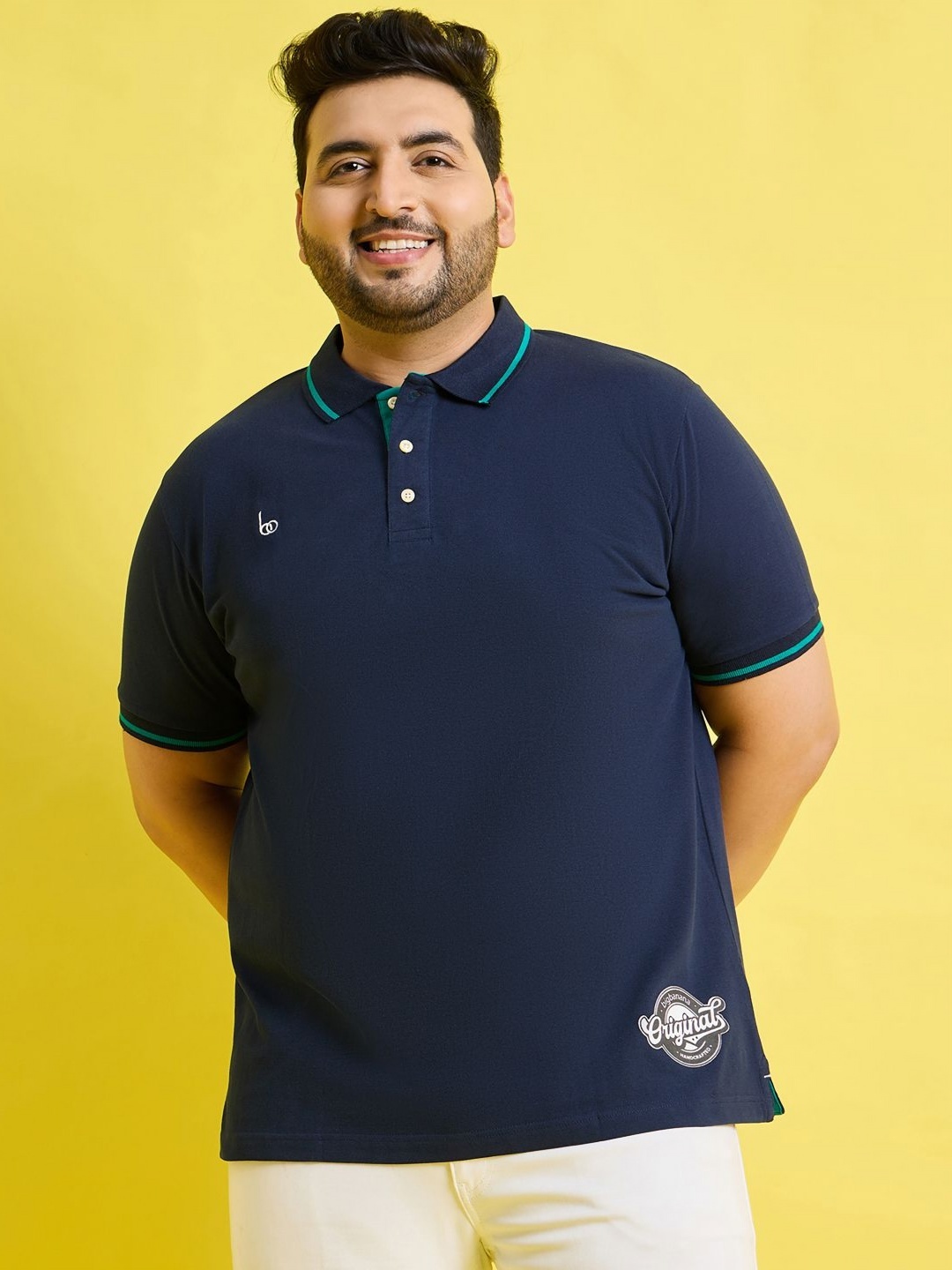

bigbanana Originals Men Polo Collar Bio Finish Plus Size Cotton T-shirt, Navy blue