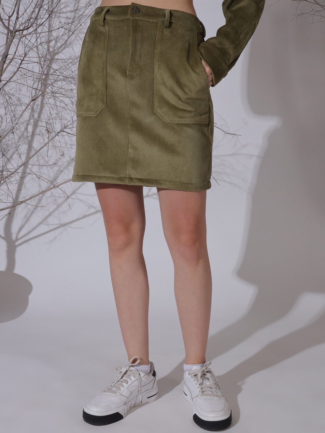 

NEUDIS Corduroy Women Above Knee Length Pencil Skirt, Olive