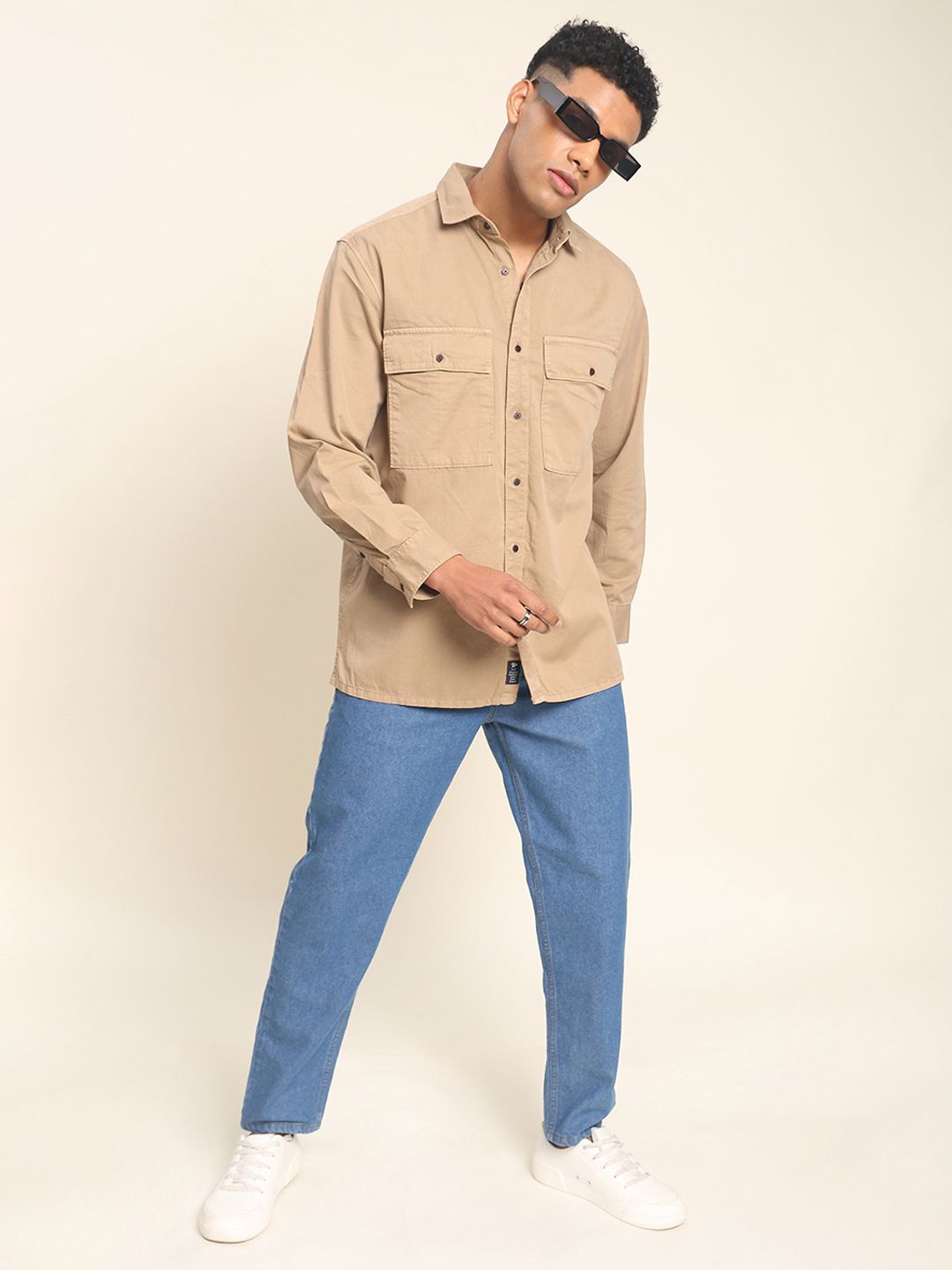

The Roadster Lifestyle Co. Men Classic Solid Cotton Relaxed Fit Casual Shirt, Beige