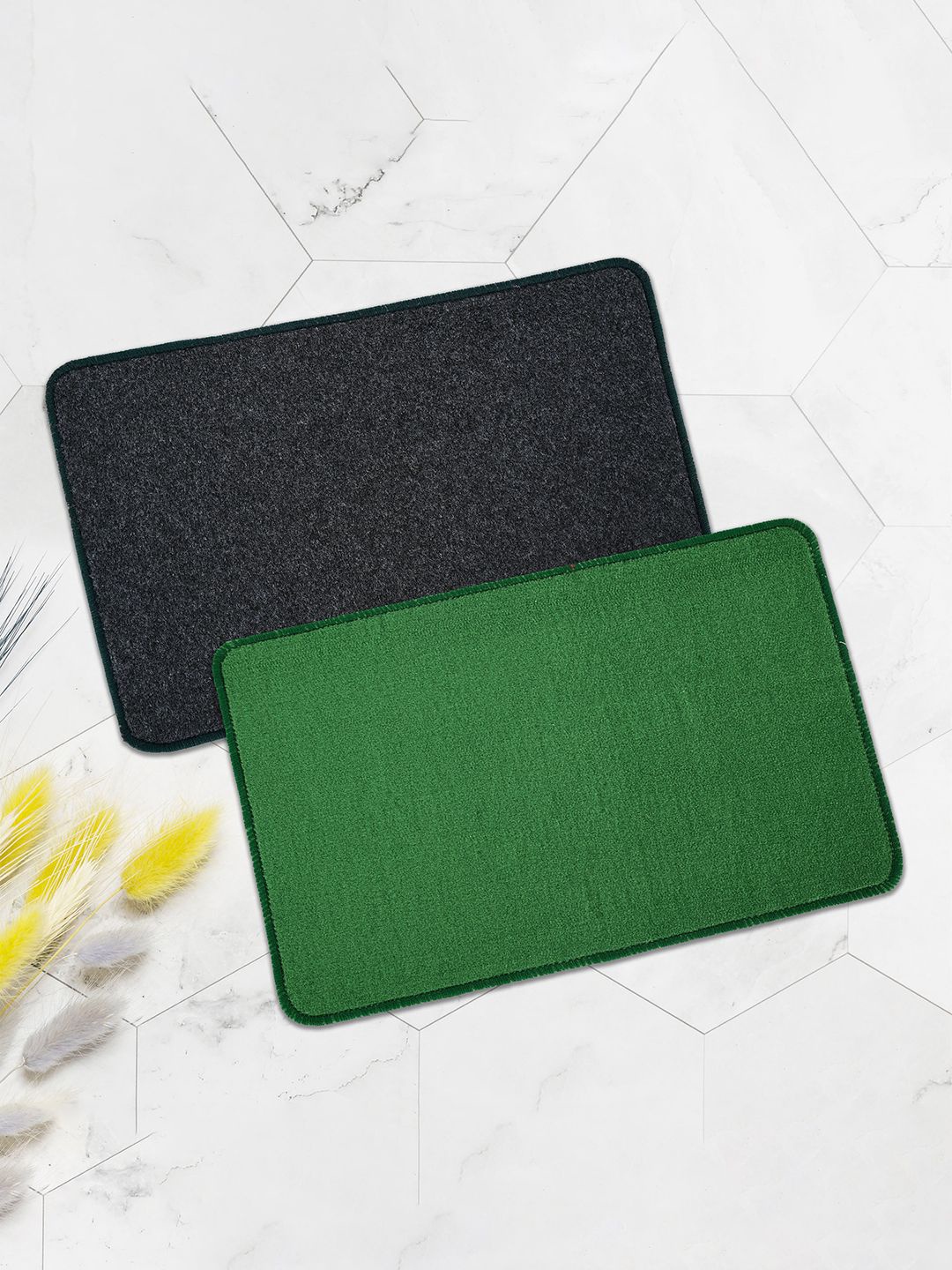 

Kuber Industries Green & Grey 2 Pieces Anti Skid Door Mat