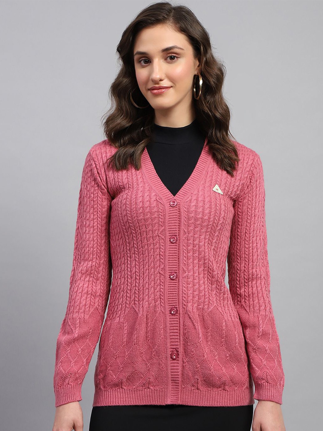 

Monte Carlo Women Striped Woollen Cardigan, Pink