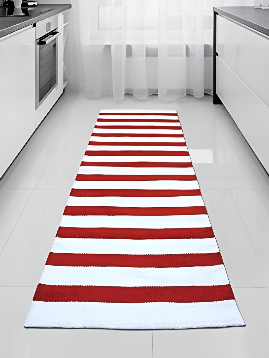 

THE HOME TALK Red & White Striped Rectangular Cotton Yoga Mat