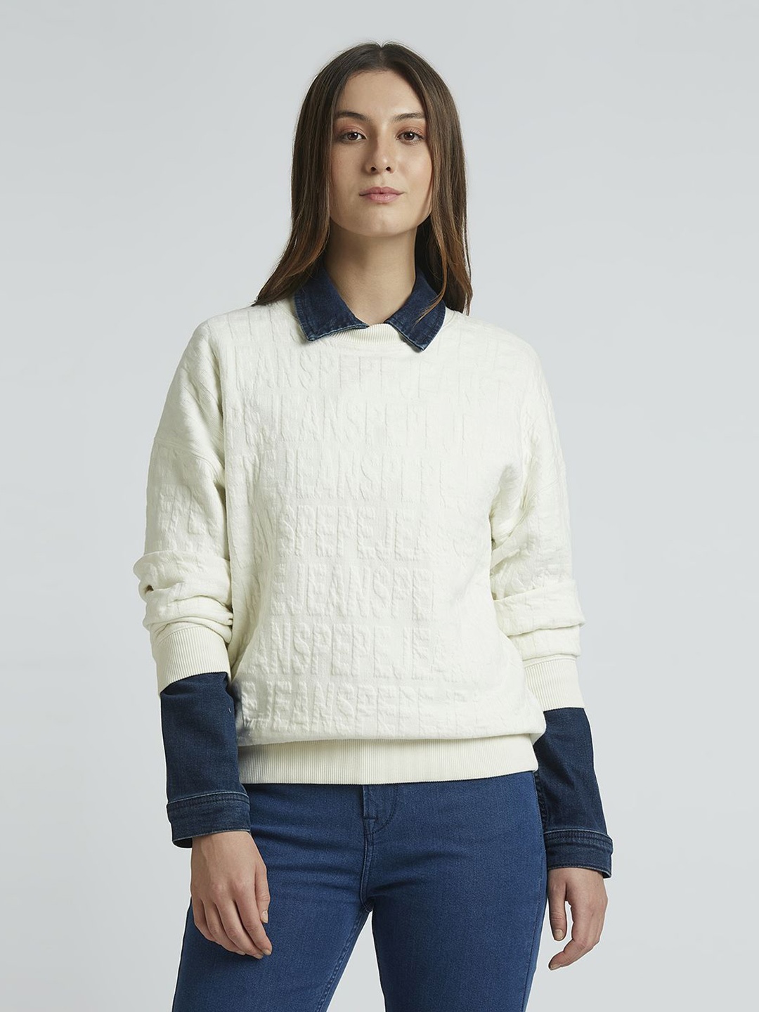 

Pepe Jeans Women Solid Women Round Neck Sweatshirt, White