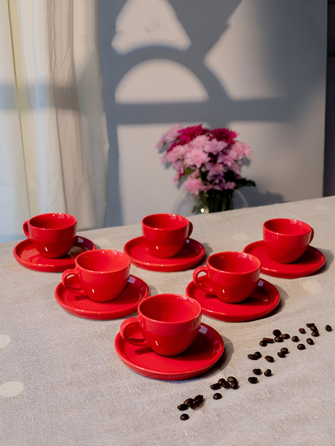 

ARAVALII Firefinch Red 12Pieces Matte Ceramic Cups and Saucers-150ML