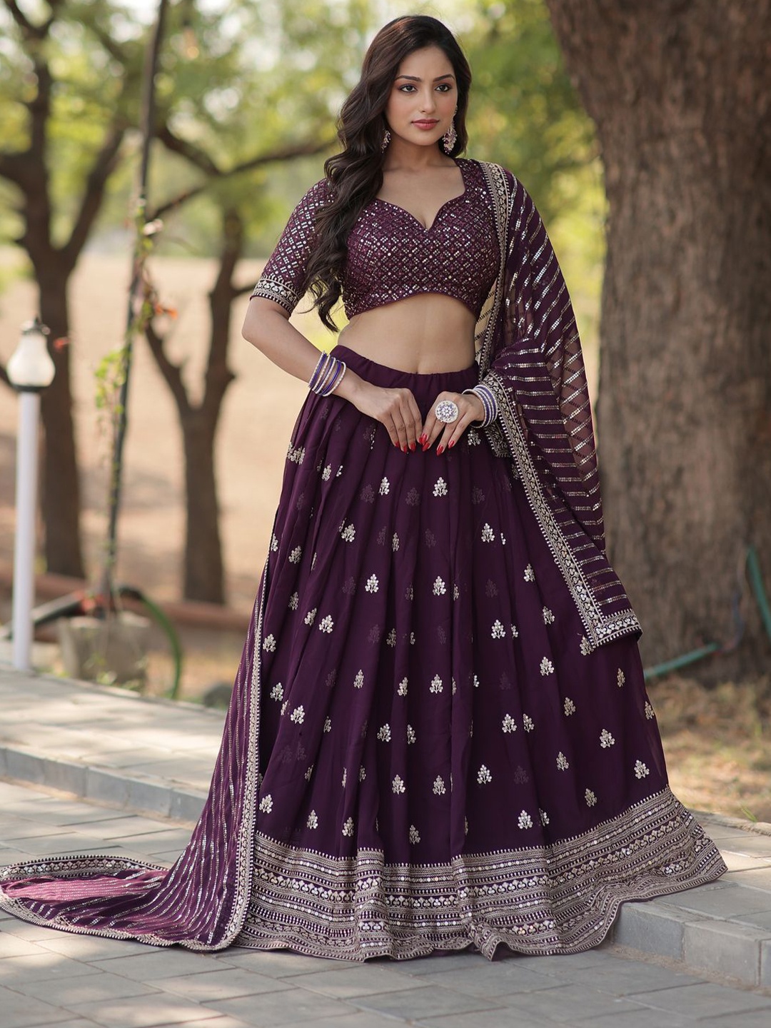 

KALINI Embroidered Silk Georgette Semi Stitched Lehenga & Unstitched Blouse With Dupatta, Purple