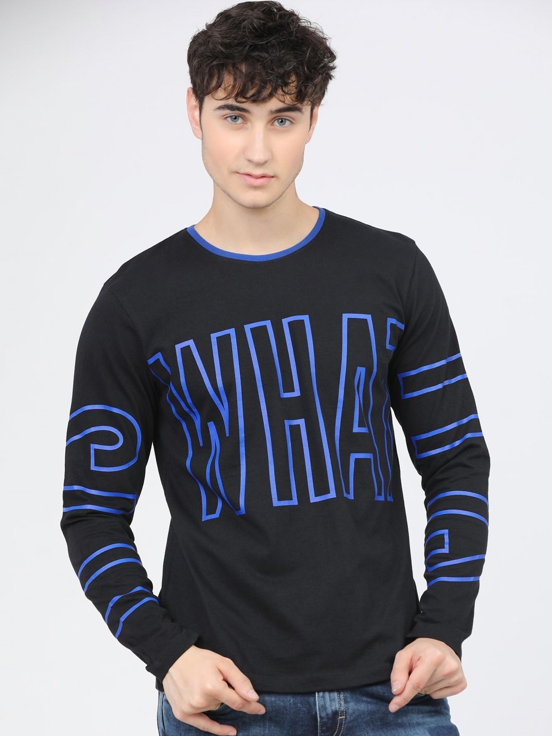 

LOCOMOTIVE Men Typography Printed Round Neck Cotton Slim Fit T-shirt, Black