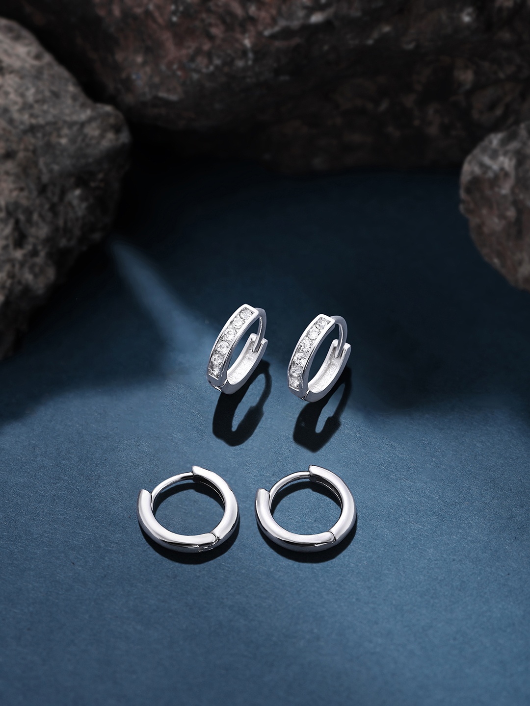 

Accessorize Set of 2 Sterling Silver-Plated Cubic Zirconia Studded Hoop Earrings