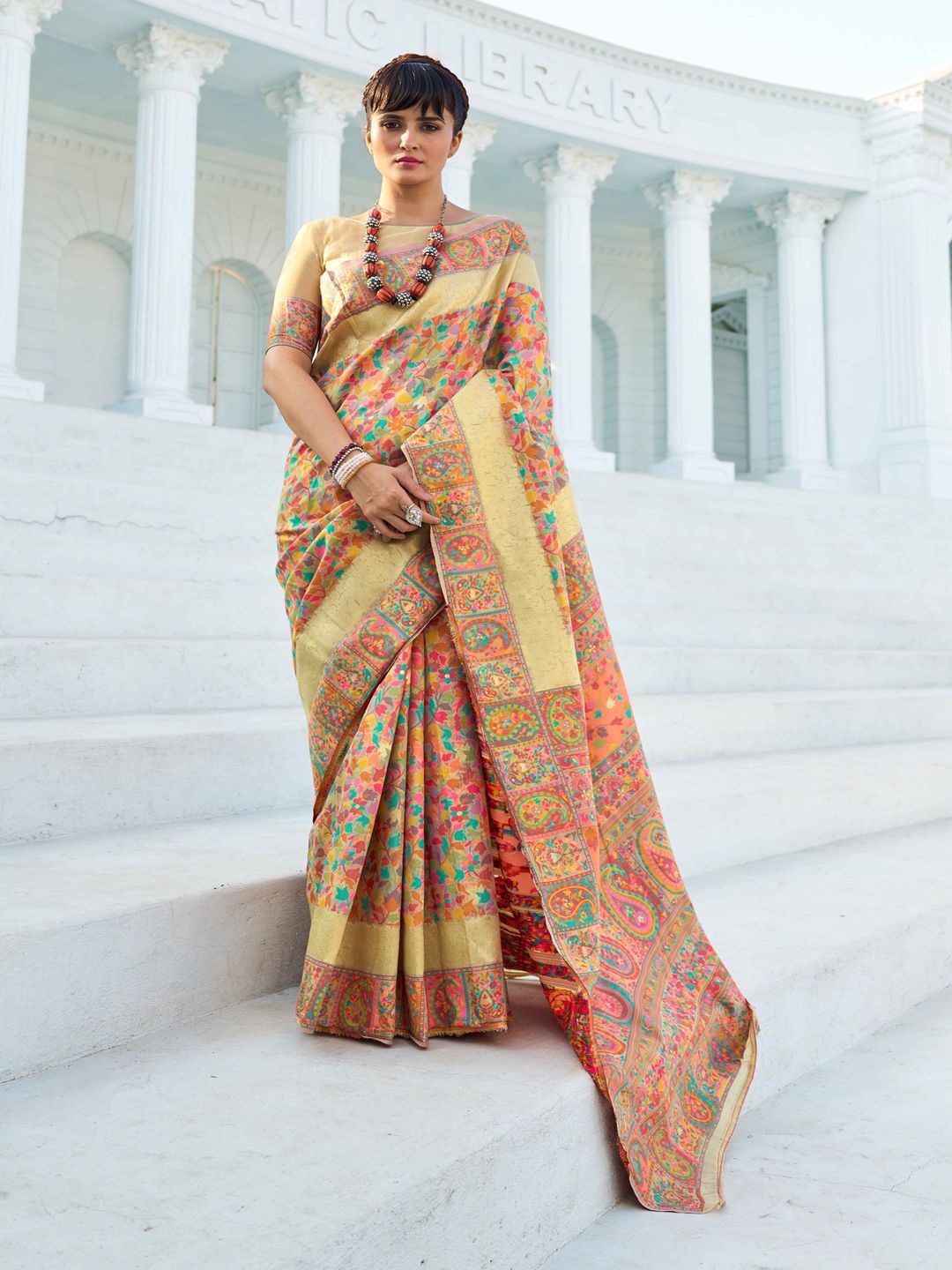 

Krimmple Woven Design Zari Saree, Orange