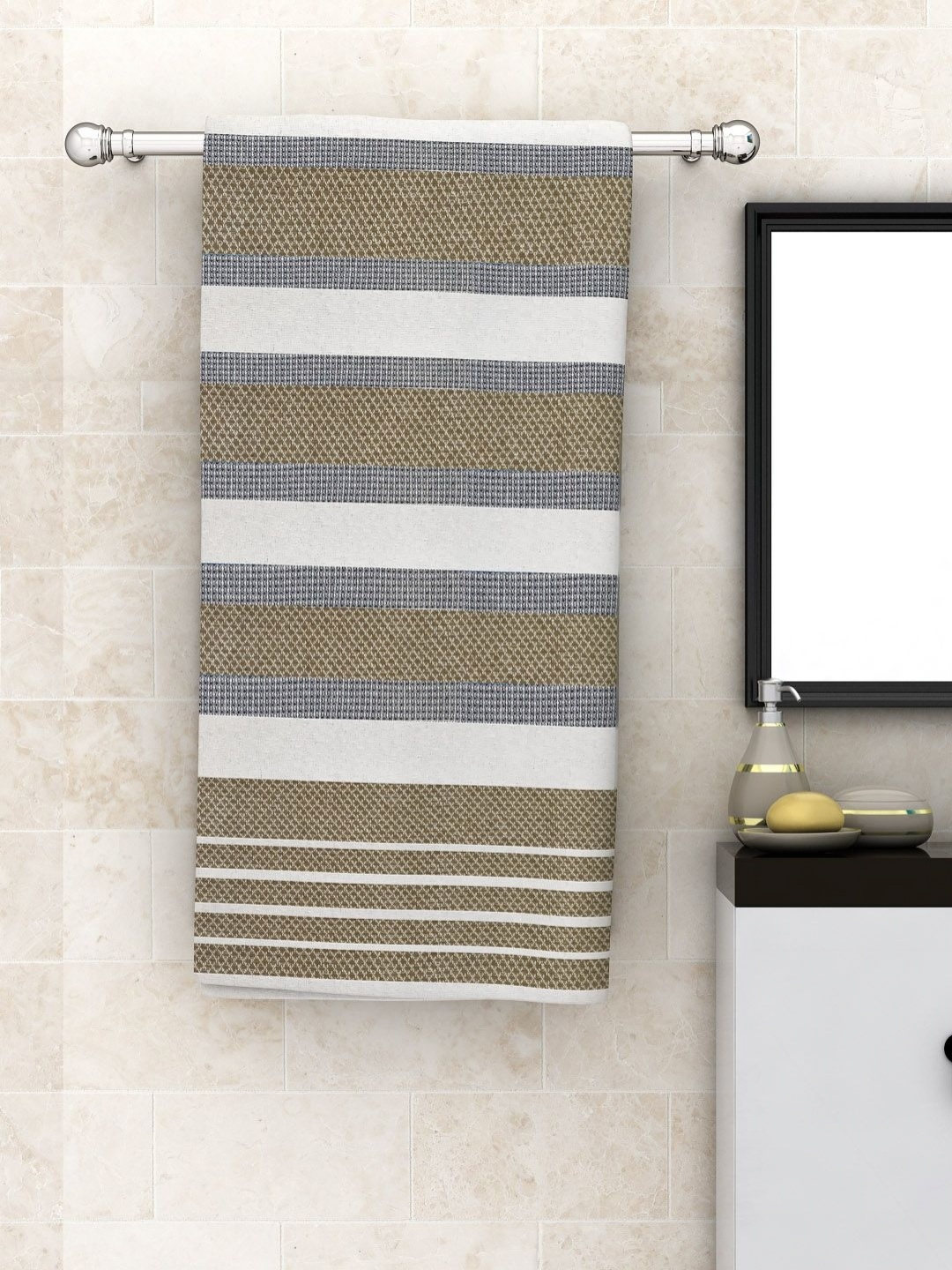 

Aura Brown & White Striped High Absorbent Pure Cotton 210 GSM Bath Towel