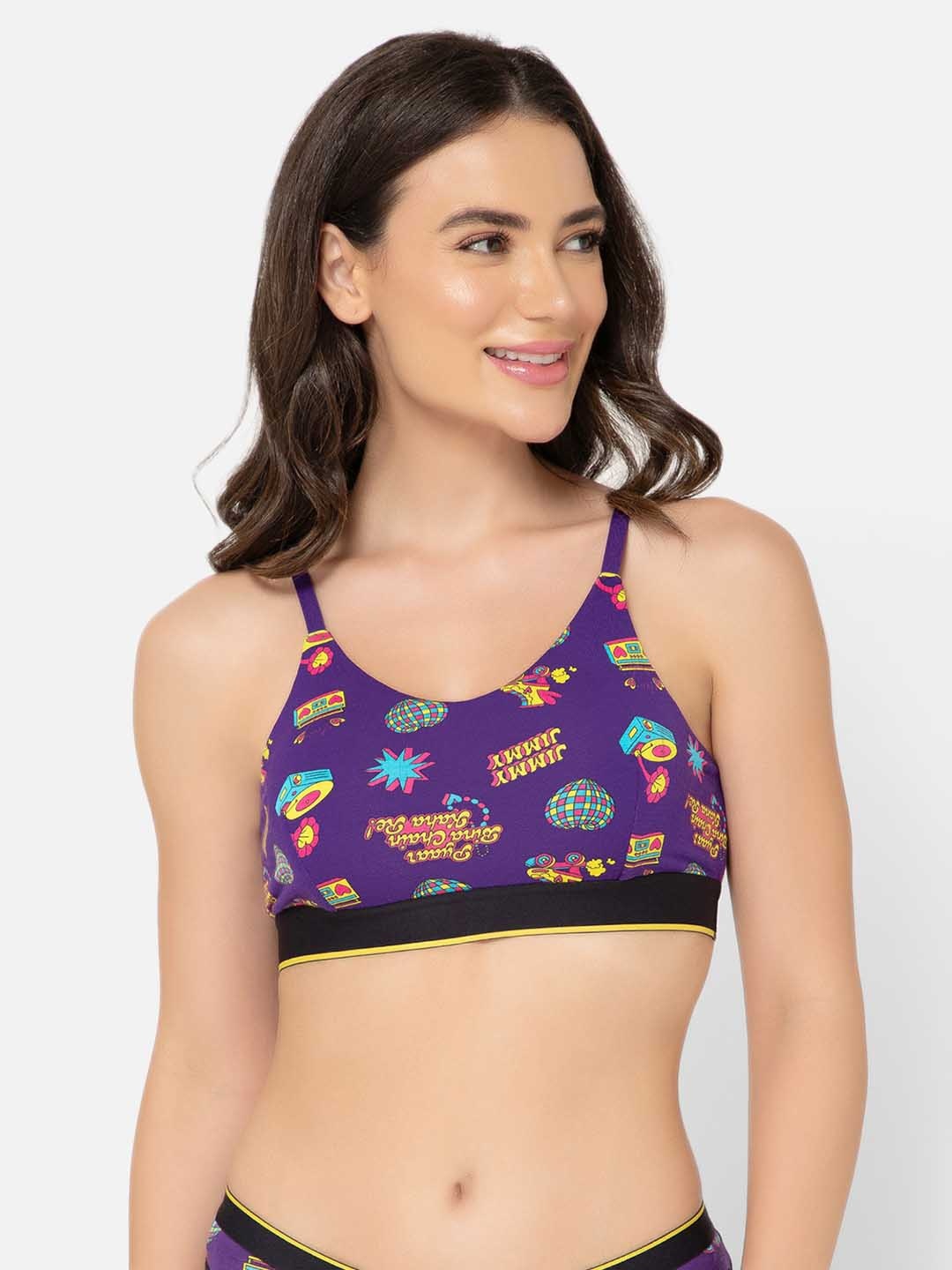 

bummer Printed Full Coverage Dry Fit Non Padded Super Support T-shirt Bra-All Day Comfort, Purple