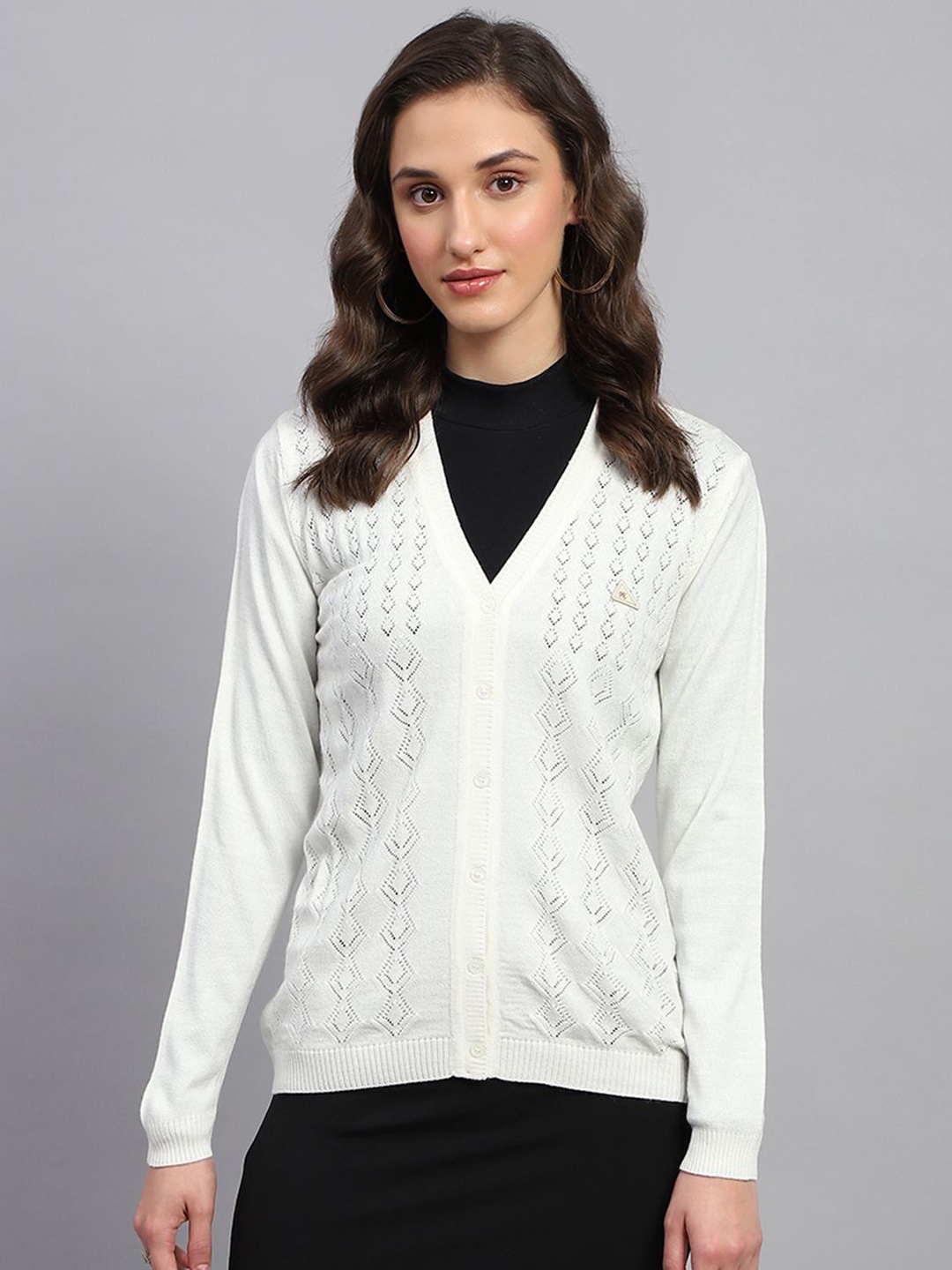 

Monte Carlo Women Self Design Long Sleeves Cardigan, White