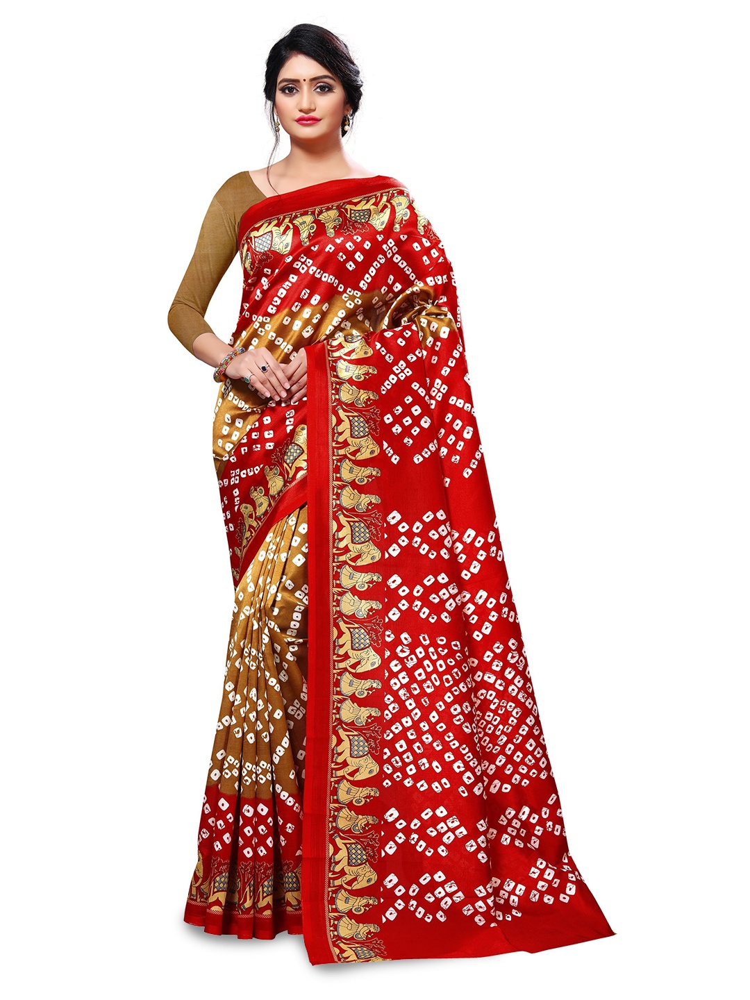 

VIRICA Printed Bandhani Saree, Red