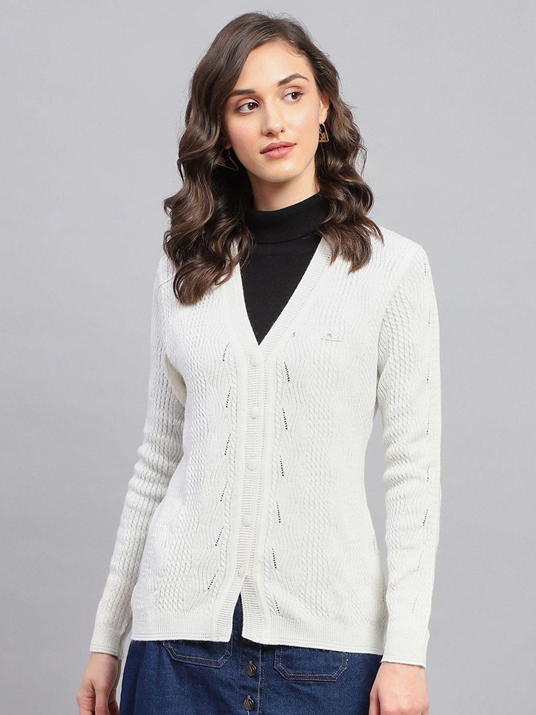

Monte Carlo Women Solid Woollen Cardigan, White