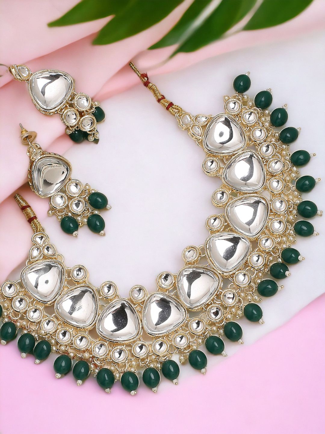 

House of Pataudi Kundan Stone Studded & Beaded Jewellery Set, Gold