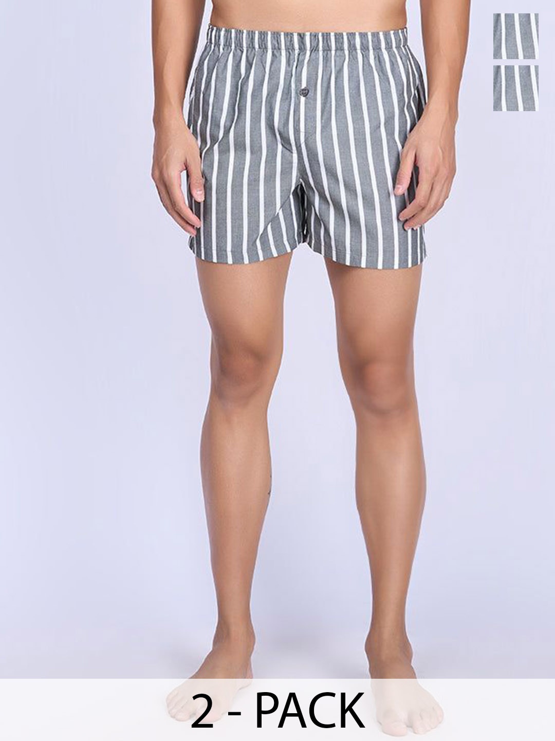 

Unibro Men Pack Of 2 Striped Boxers UBSHORTS_WS22, Grey