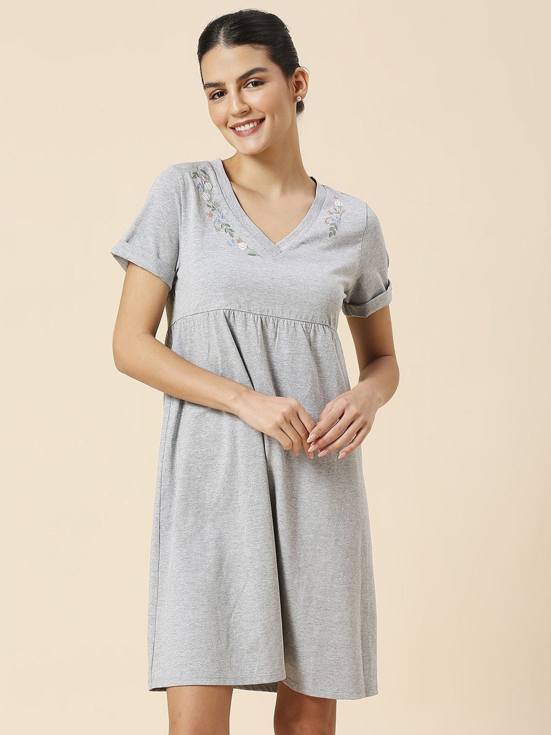 

Chemistry Pure Cotton Above Knee Nightdress, Grey