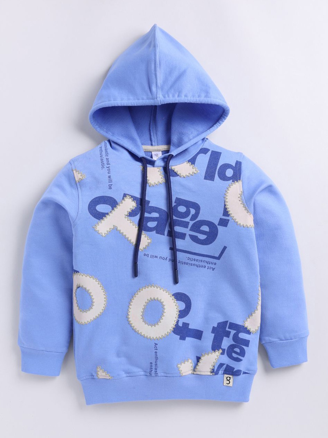 

Ginie Boys Typography Printed Hooded Sweatshirt, Blue