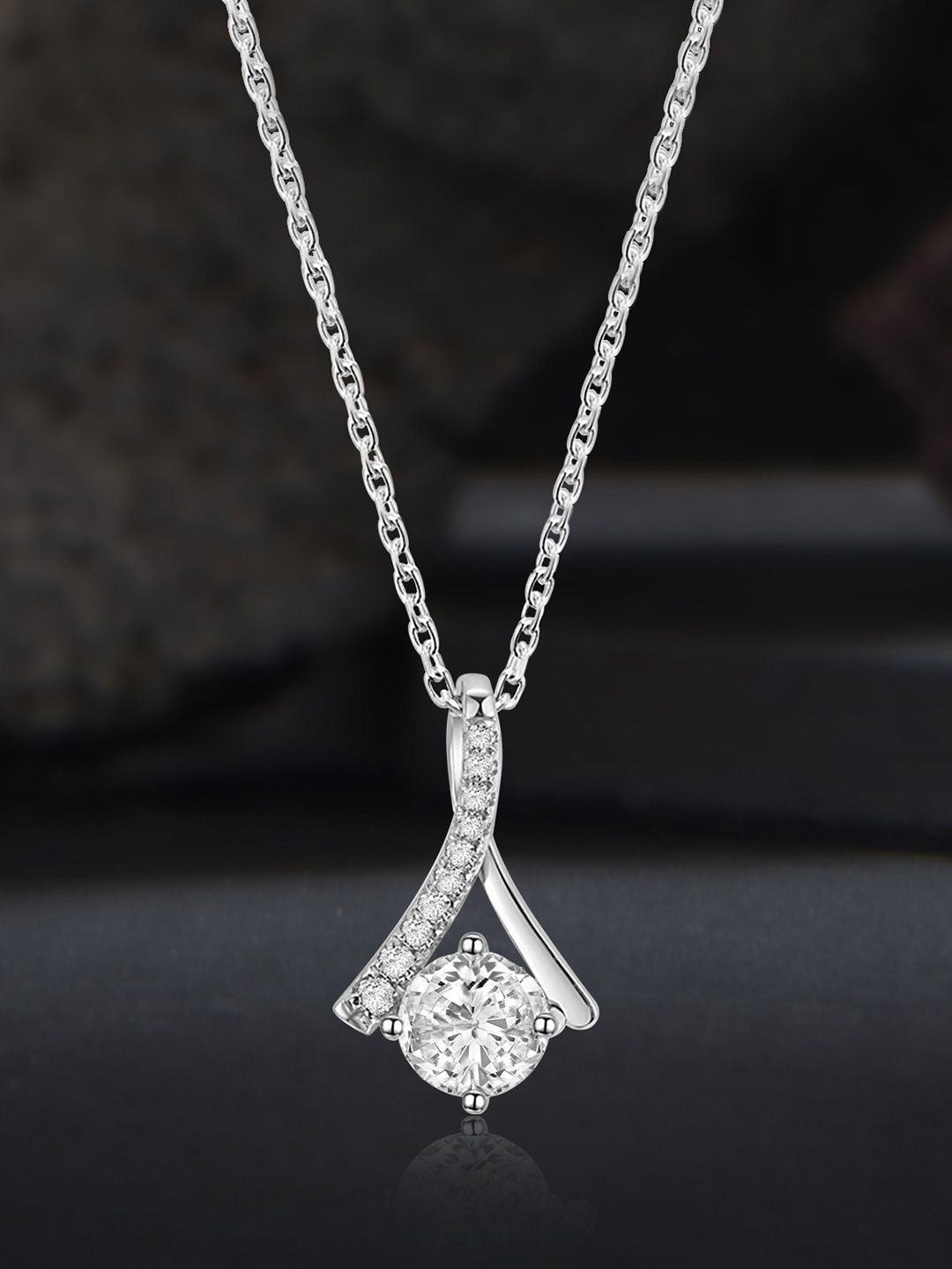 

Peora Silver-Plated Cubic Zirconia & Crystal Studded Pendant With Chain
