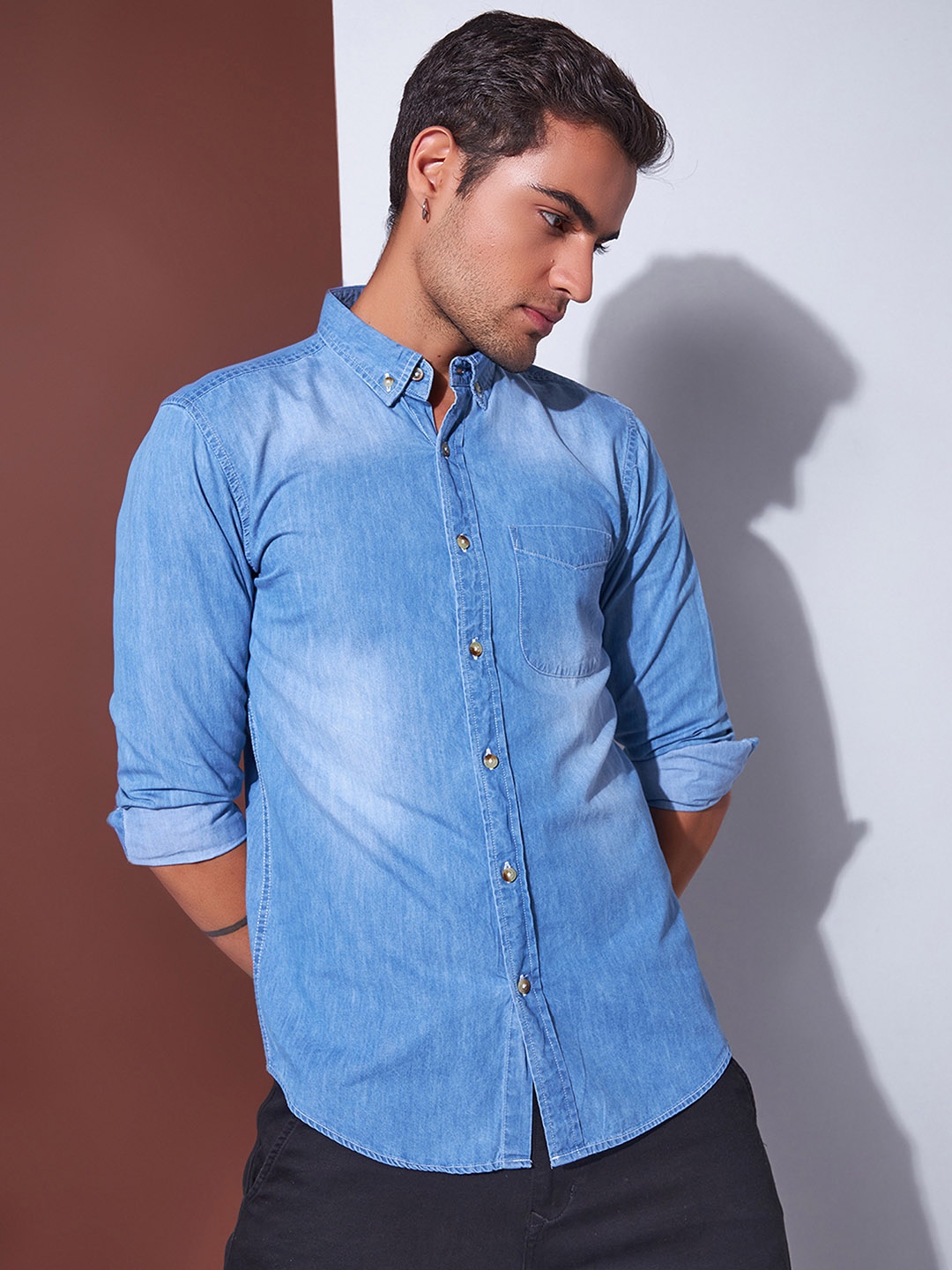 

Markle Moro Men Slim Fit Faded Opaque Faded Casual Shirt, Blue