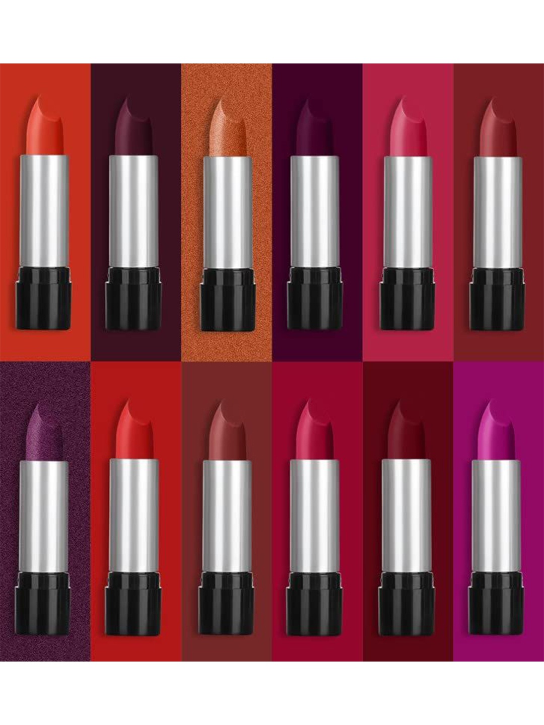 

A.D.S Set Of 12 Amplified Creme Non Transfer Matte Balm Lipstick-2.3g Each Shade-J113- D, Red