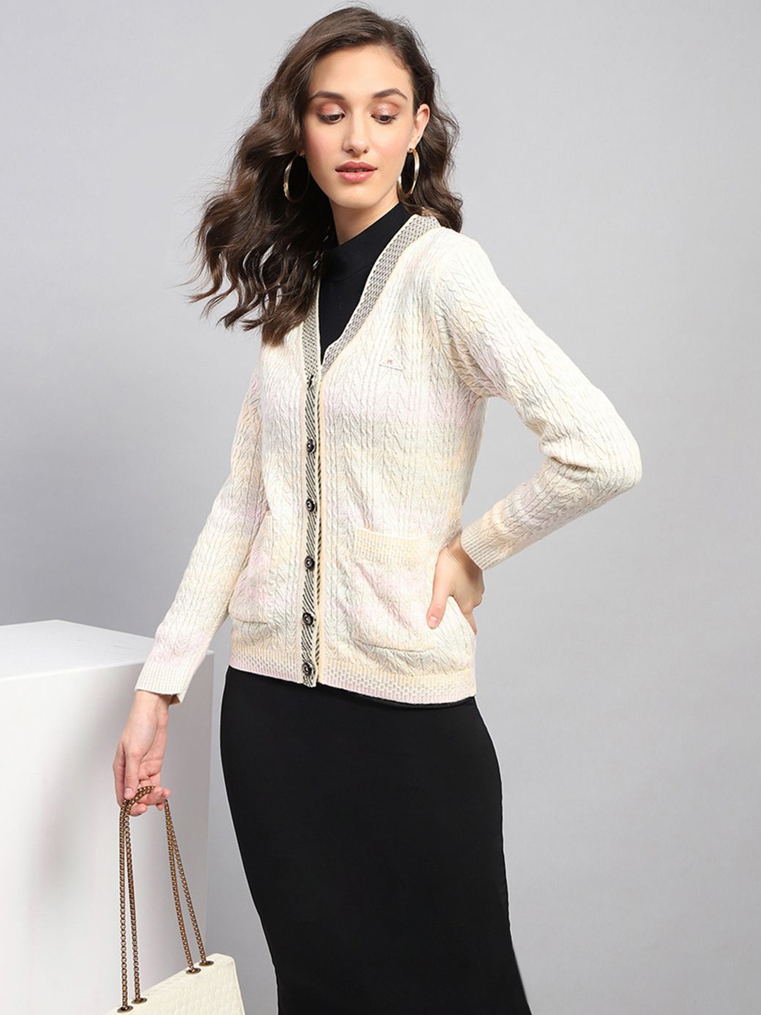 

Monte Carlo Women Cable Knit Cardigan, Cream