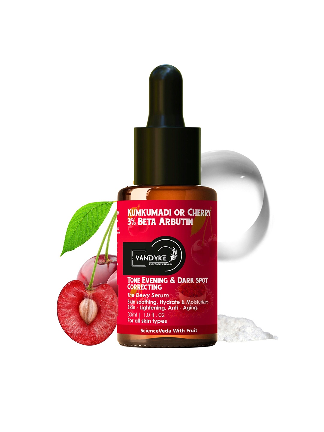 

VANDYKE Kumkumadi Or Cherry 3% Beta Arbutin Tone Evening & Dark Spot Correcting Serum-30ml, Red