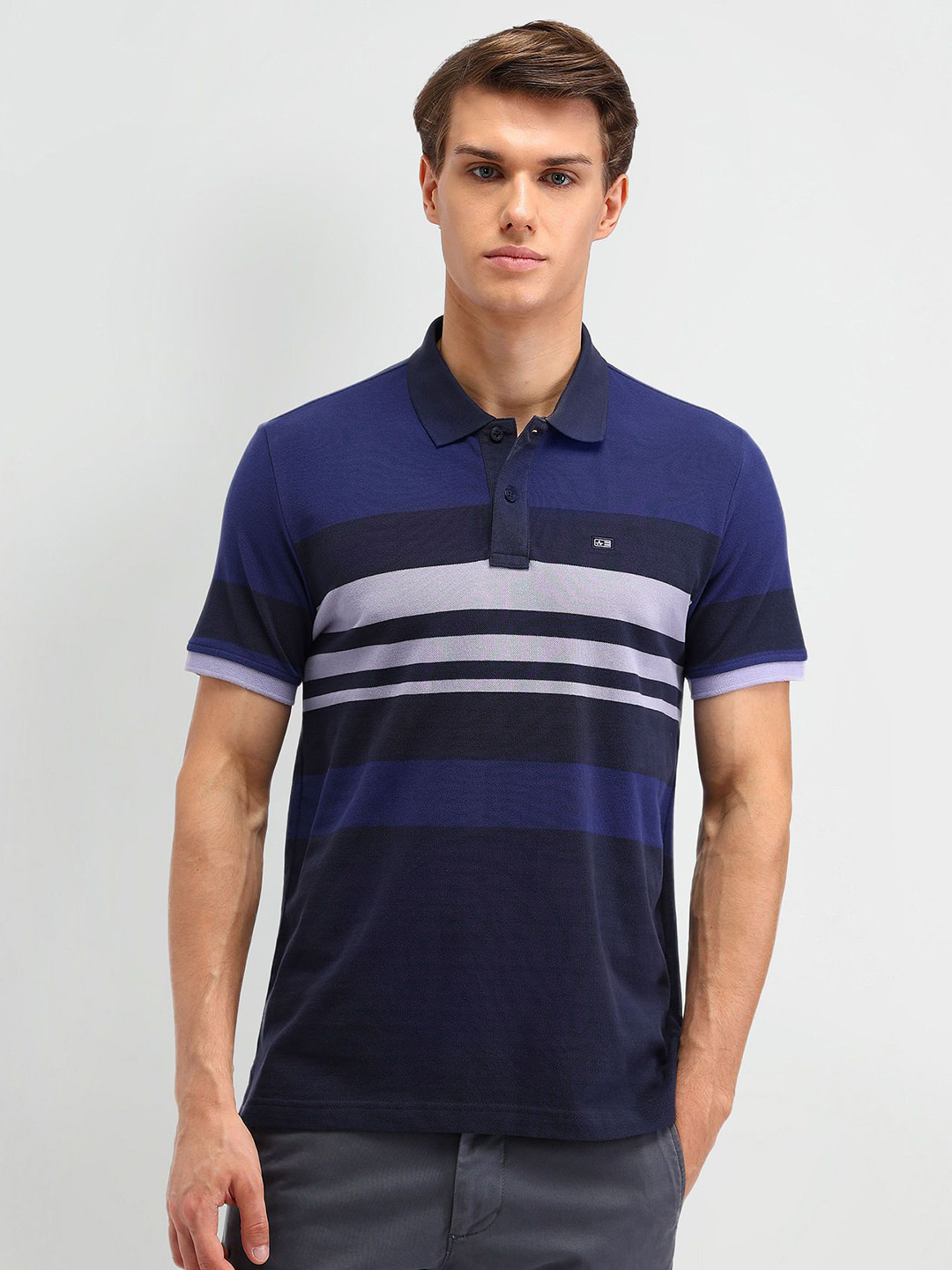 

Arrow Sport Men Colourblocked Polo Collar Cotton T-shirt, Navy blue