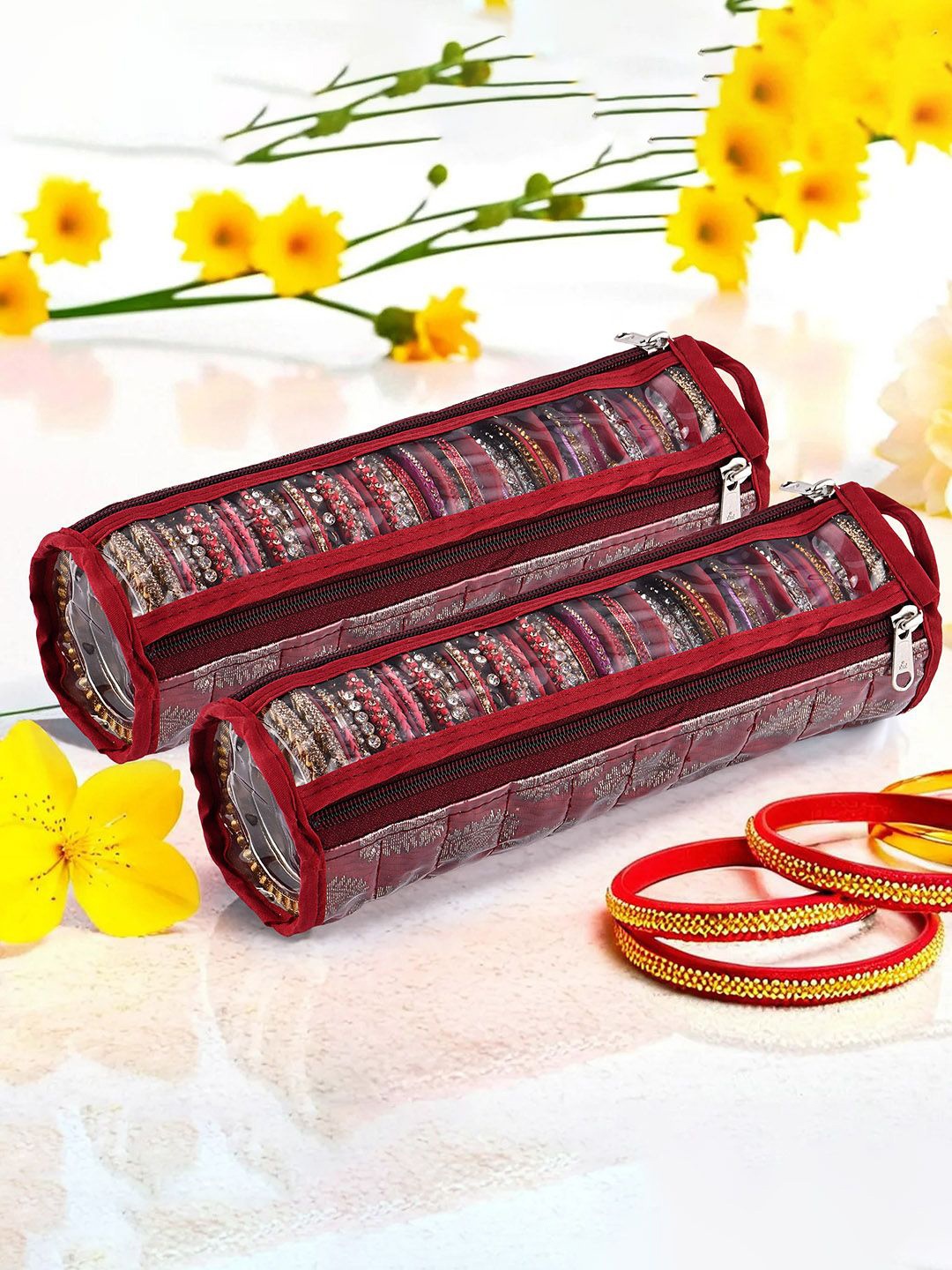 

Kuber Industries Maroon & Transparent 2 Pieces Jewellery Organisers