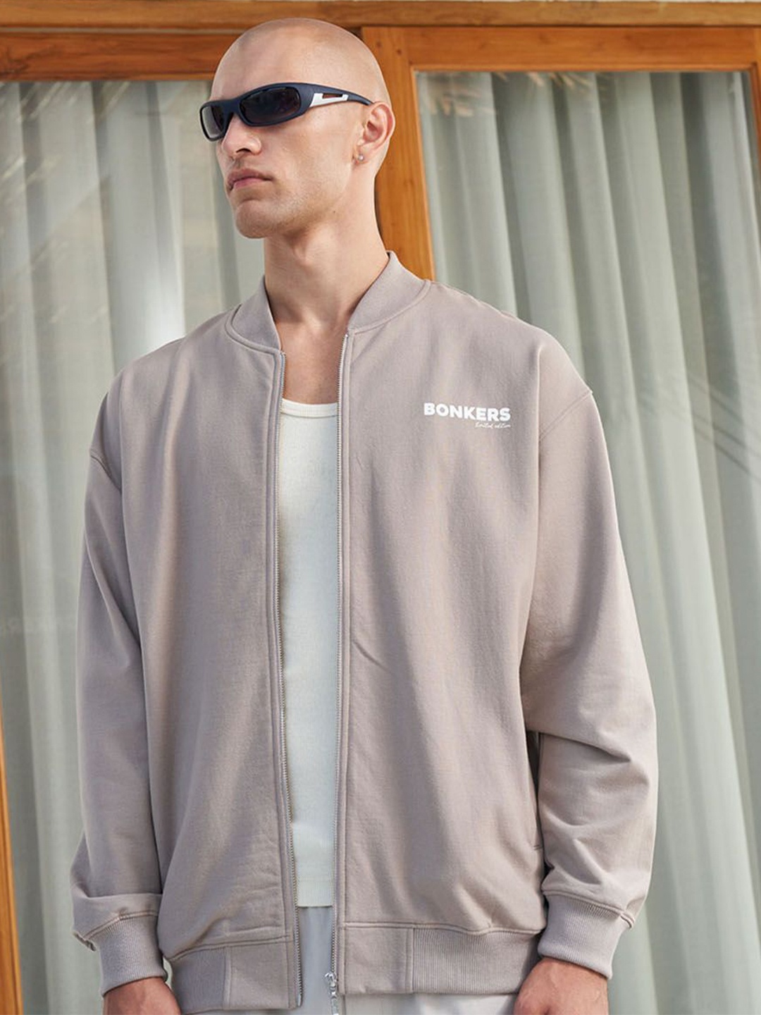

Bonkers Corner Men Solid Bomber Jacket, Beige